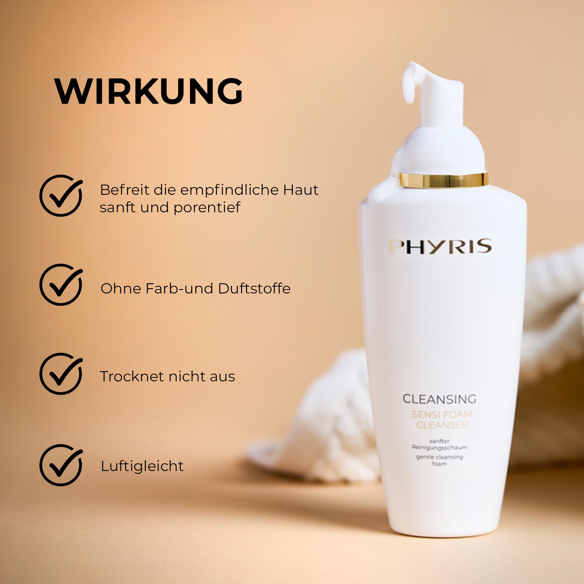 PHYRIS Sensi Foam Cleanser – Sanfter Reinigungsschaum für empfindliche Haut, porentiefe Gesichtsreinigung ohne Austrocknen, ohne Farb- und Duftstoffe, für Gesicht, Hals & Dekolleté