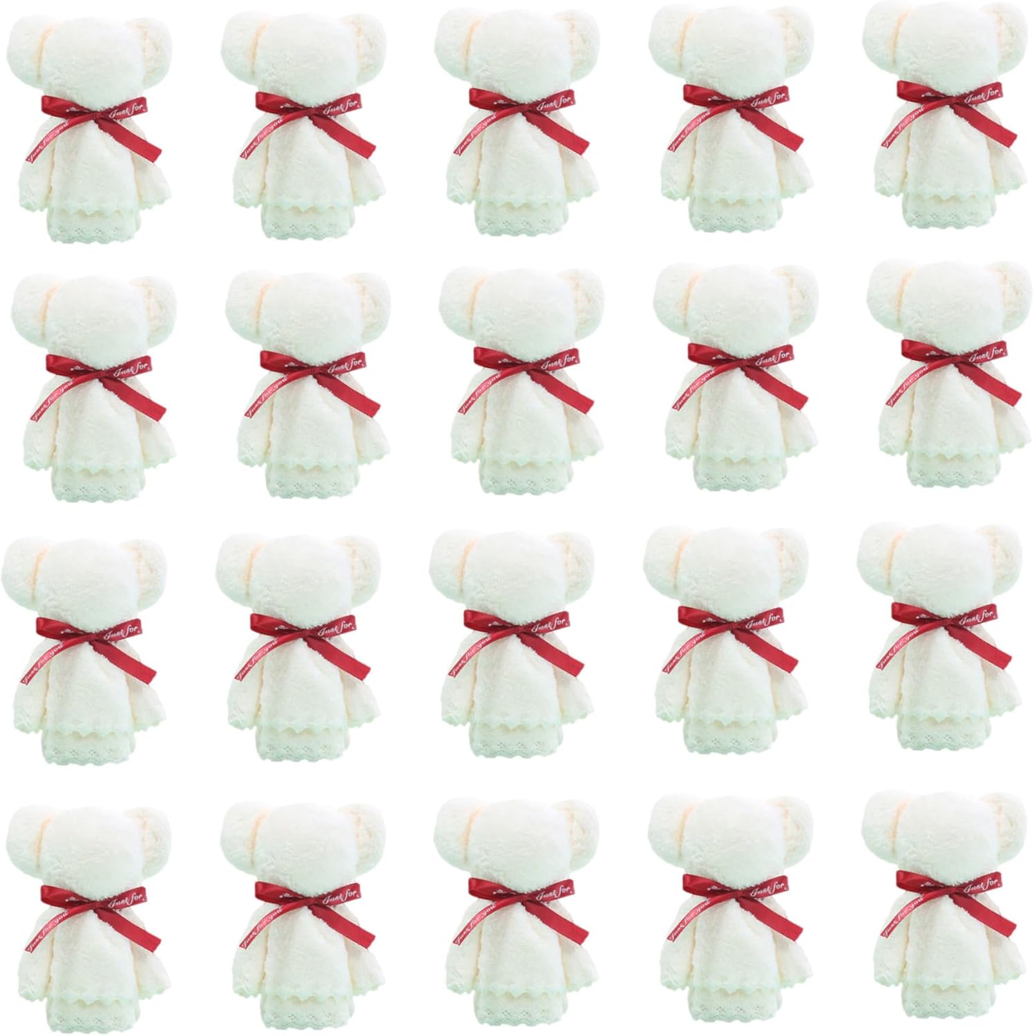 Bathroom Towels with Bags 20 Sets 12x12 Inch Soft Bear Shape Hand Towels, for Wedding Baby Shower Favor
