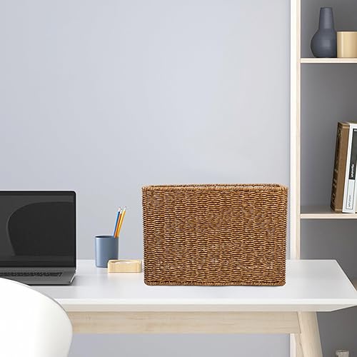 Miniatura 4 de Revistero tejido con asas, cesta de almacenamiento tejida natural para baño, sala de estar, oficina en casa