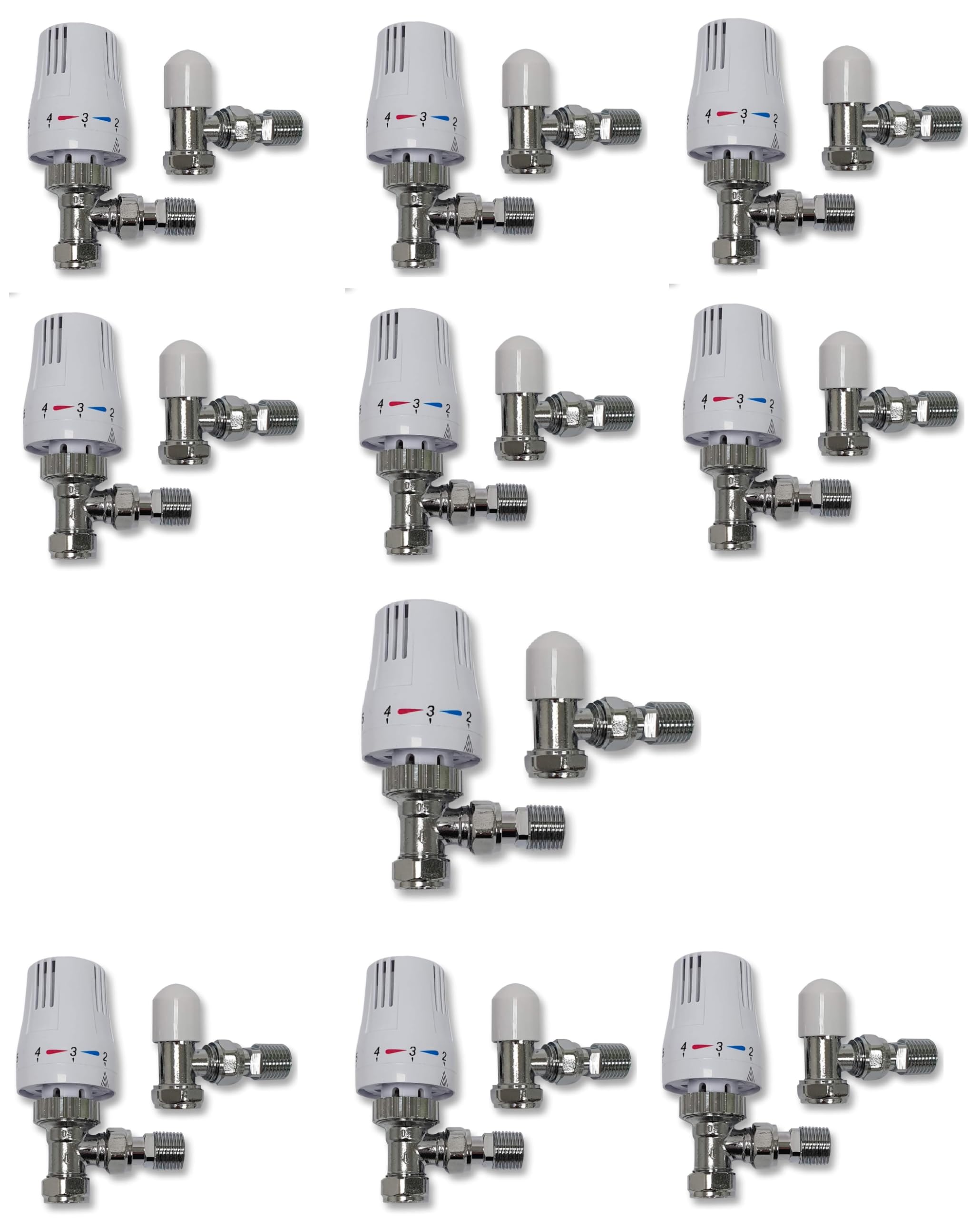22.5 Team Controls White Tc Thermostatic Radiator Valve Angled Trv & Lockshield 15Mm- Pack Of 10 - Bulk Deal