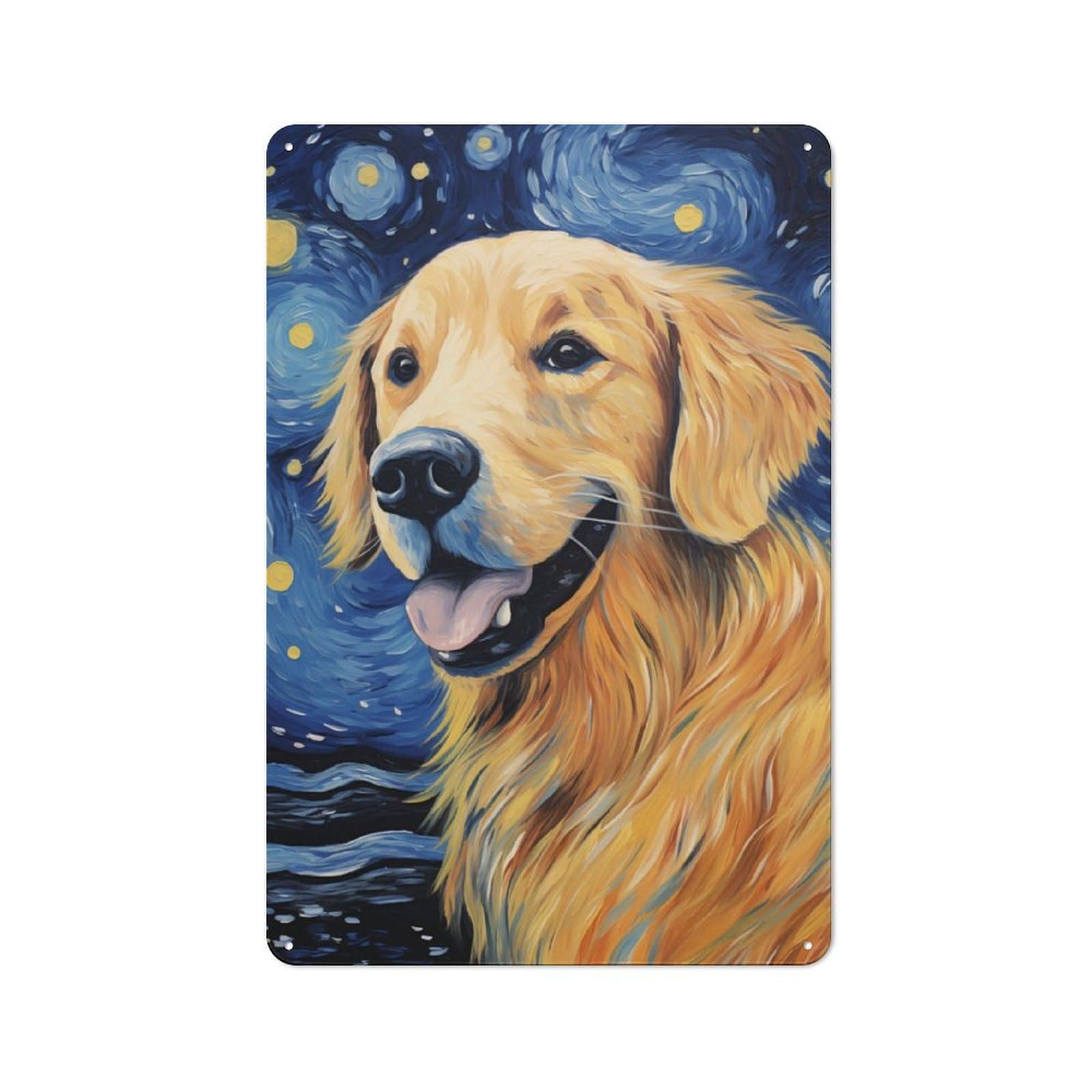 Junmoney Golden Retriever Vintage Tin Sign With Design 30X20cm, Vintage Cafe Wall Decor For Coffee Bar, Kitchen, Bistro Or Tea Corner