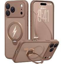 GolbinBox 360 Spin Magnetic Stand for iPhone 17 Pro Max Case, [Compatible with MagSafe] [Full Camera Protection] [16FT Military Drop Protection], Slim Translucent Matte Phone Case, Brown