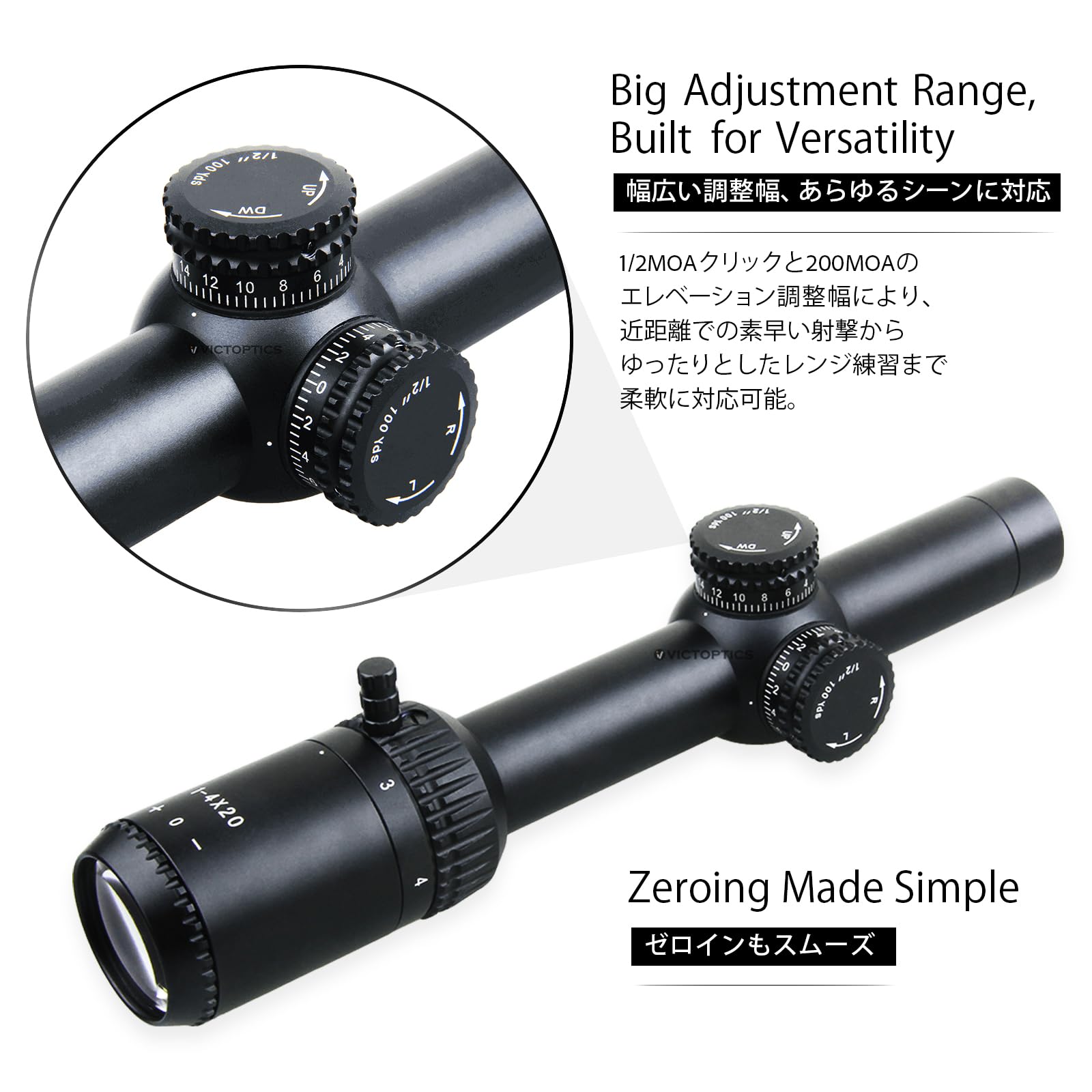 VICTOPTICS スコープ ブラック Amazon.co.jp: VictOptics ZOD 1-4x20 ライフルスコープ 1~4 倍