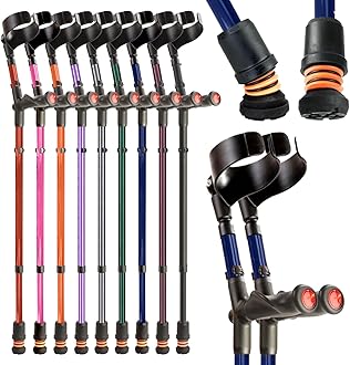 Flexyfoot Shock Absorbing Comfy Grip Double Adjustable Crutches - Improves Safety, Improves Grip, Reduces Shocks & Jarring – Pair - Blue