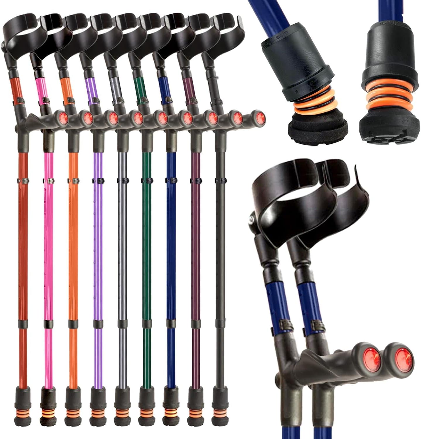 Flexyfoot Shock Absorbing Comfy Grip Double Adjustable Crutches - Improves Safety, Improves Grip, Reduces Shocks & Jarring – Pair - Blue