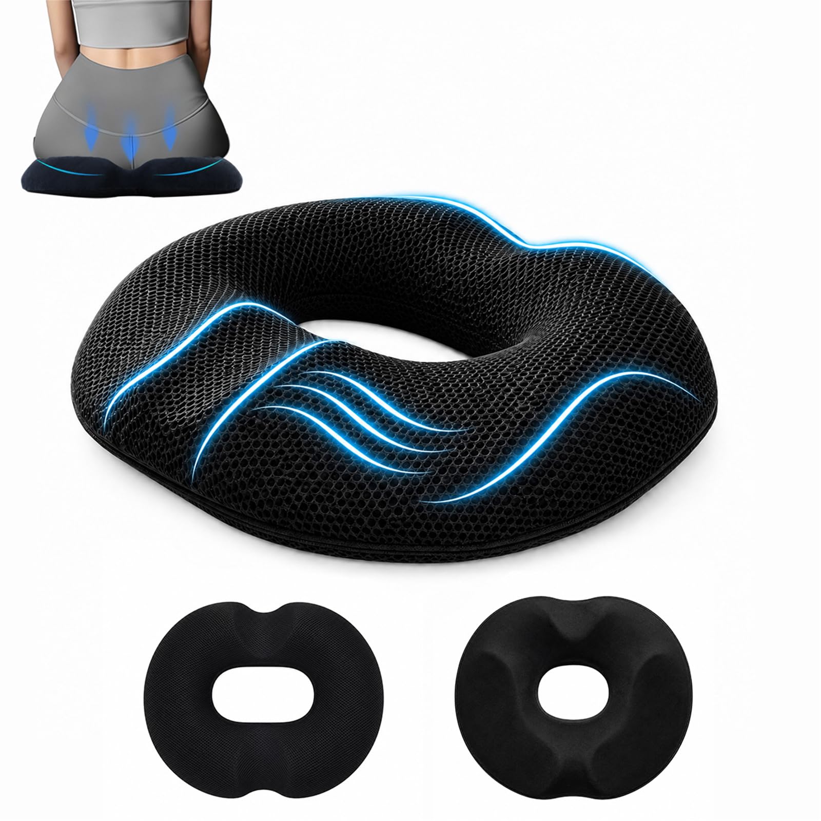 Hämorrhoiden Sitzkissen Sitzring - Rivestimenti in tessuto peluche e rete, cuscino ortopedico per coccige in memory foam per sedia da ufficio e auto