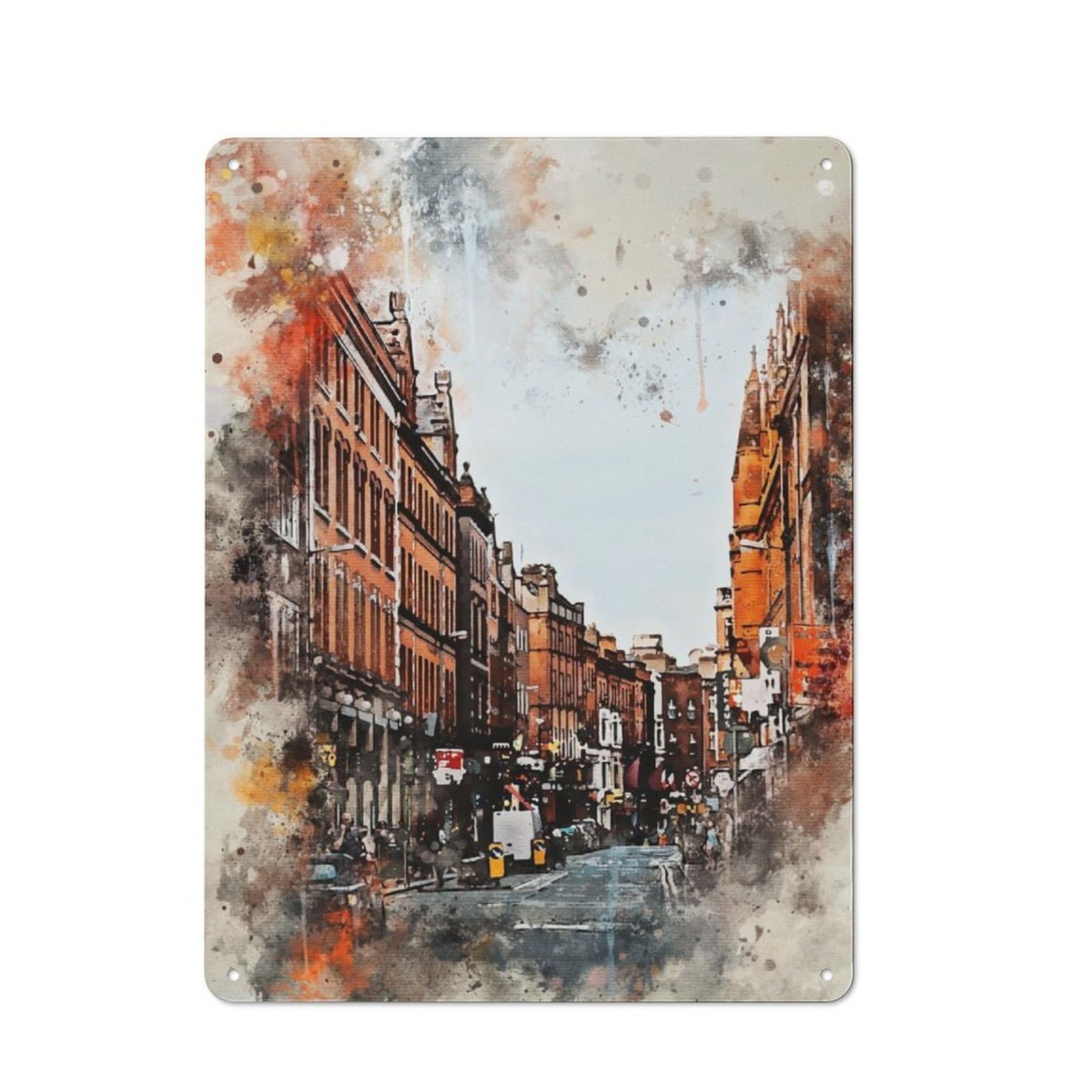 Junmoney Dublin In Watercolor Vintage Metal Plaque 40X30cm Featuring For Garage Wall, For People Furnishing A Garage