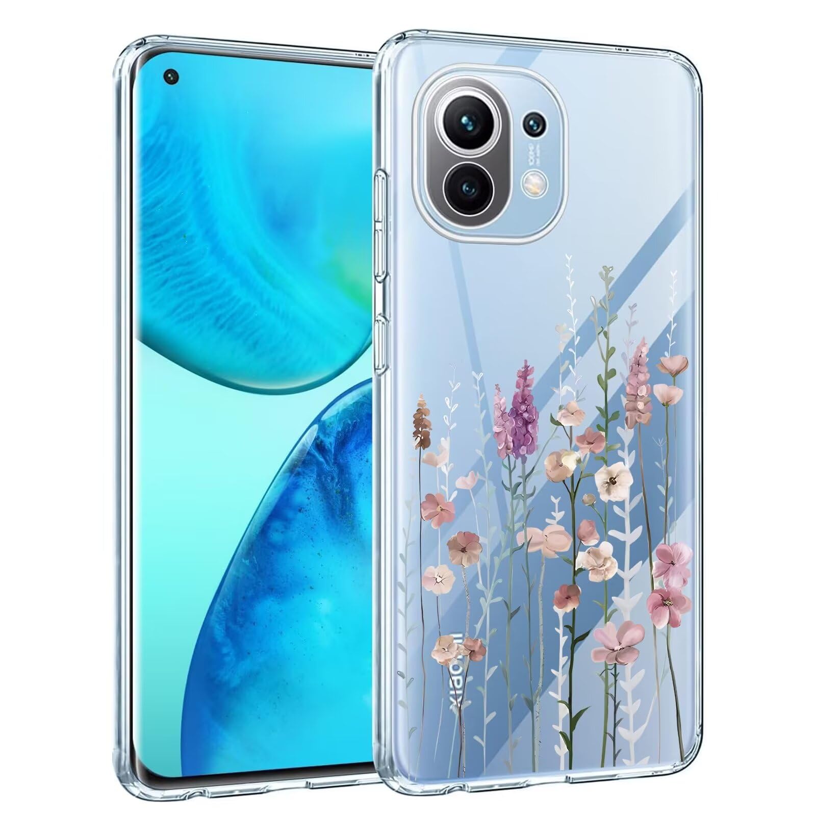 Kaywzo Cover per Xiaomi Mi 11 Lite 4G/5G,Custodia in Trasparente TPU con Modello del Modelli di Fiori Colorati,Ultra Sottile Donna Silicone Phone Protezione Case Cover-3