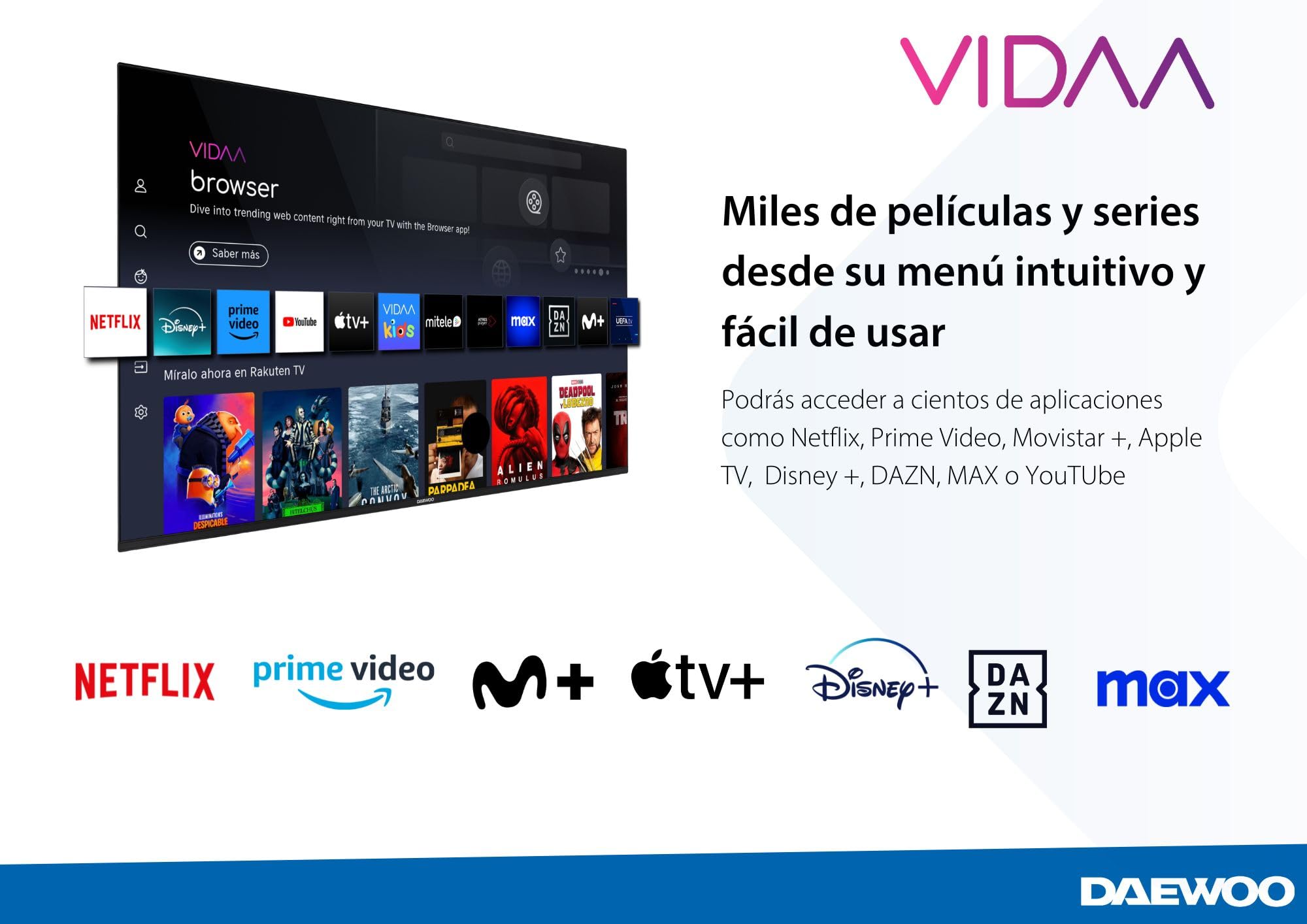 Daewoo 50DM65QV 2025 50" - QLED Smart TV 4K HDR 3840 x 2160, Dolby Vision, Dolby Audio, Peana Central, Diseño sin Marcos