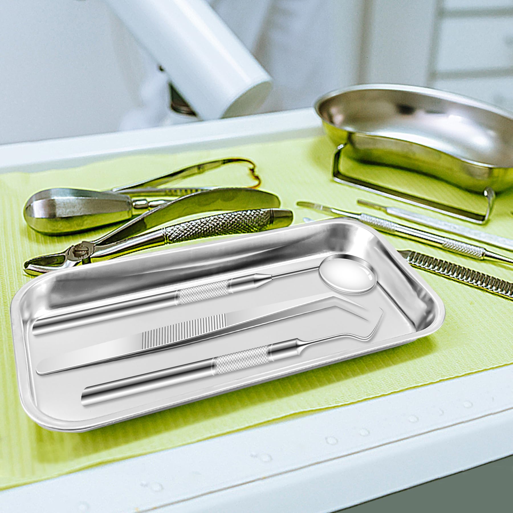 Plateau INOX Plateau à Instruments en 2 pièces, Plateaux Rectangulaires, Plateaux en Acier Inoxydable, Plateau de Laboratoire pour Assiettes de Service de Laboratoire - 22,5 x 11,5 x 1,7 cm