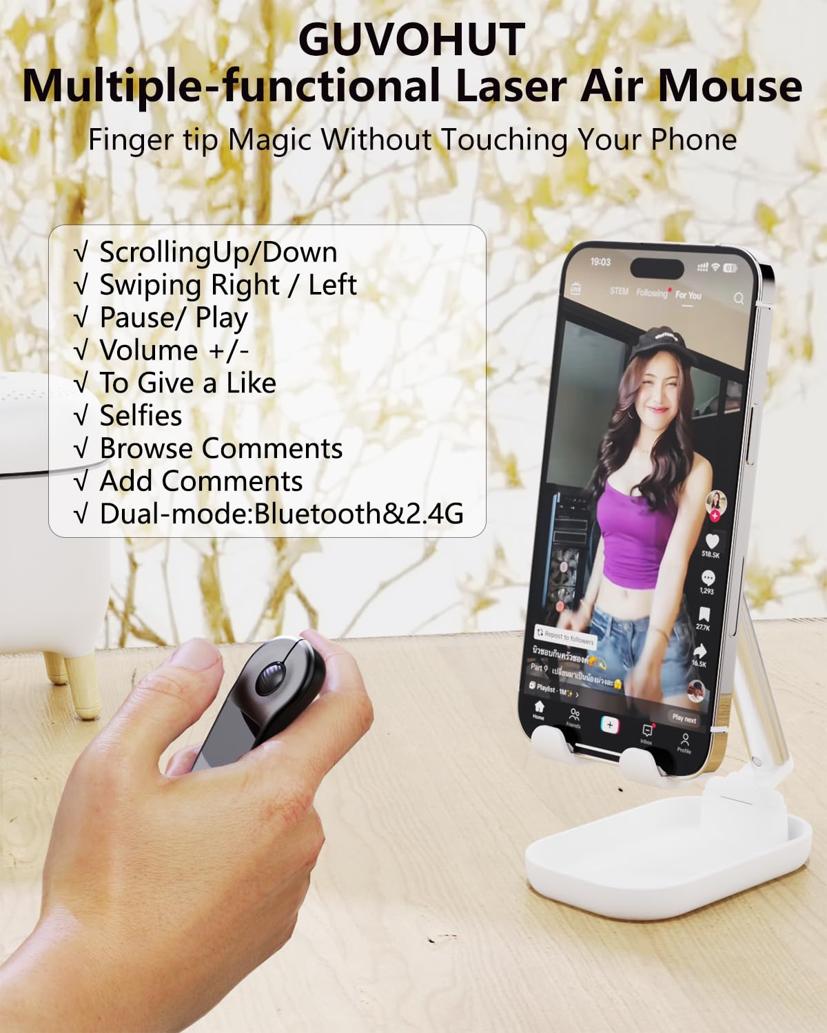 Air Mouse für PC/iOS/Android mit Touchpad Bluetooth 2.4G Fernbedienung für PowerPoint/Keynote/Tiktok/Kamera/Kindle App, wiederaufladbar, kabellos, Präsentation für PPT Pointer (Schwarz)