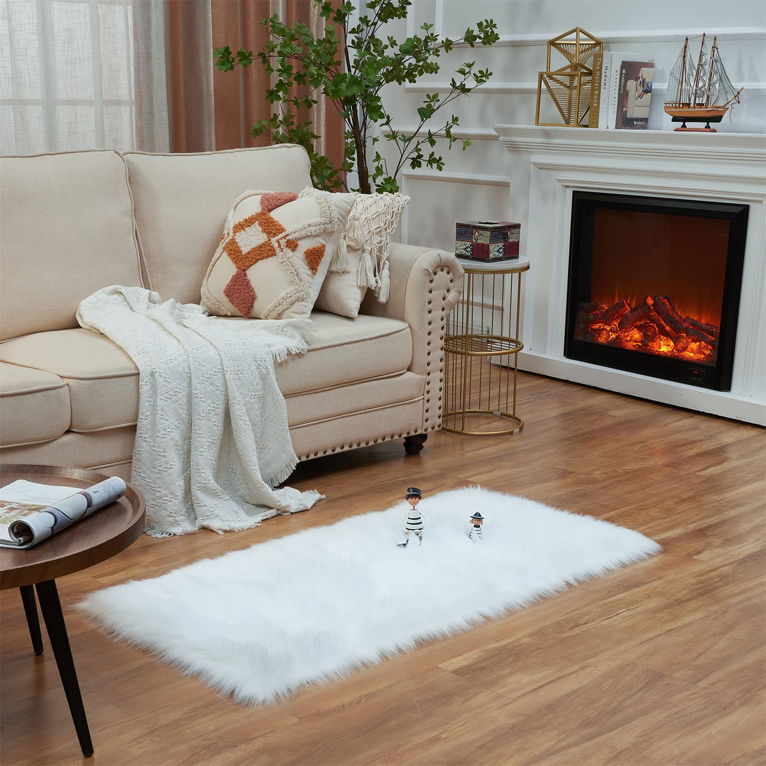 EasyJoy Ultra Soft Fluffy Shaggy Area Rug Faux Fur Rug Chair Cover Seat Pad Fuzzy Area Rug for Bedroom Floor Sofa Living Room (2 x 4 ft Rectangle, White) — image 1