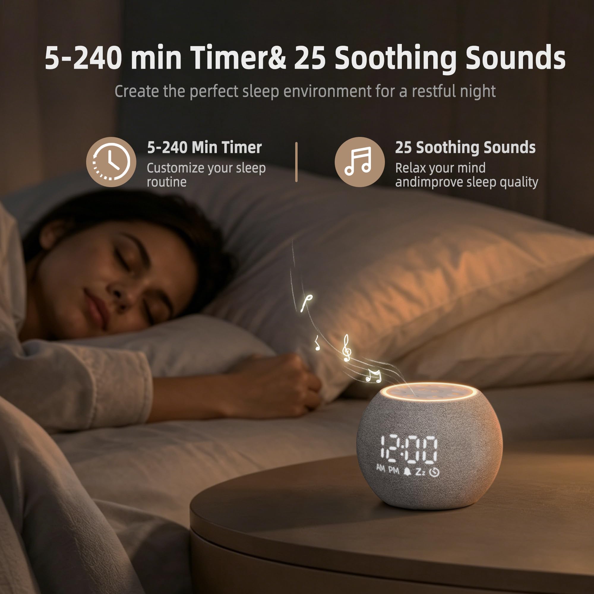 Maxstar Reloj despertador digital con máquina de ruido blanco, 30 sonidos relajantes para dormir, pantalla ajustable, ayuda para dormir para niños y adultos en la oficina o en casa