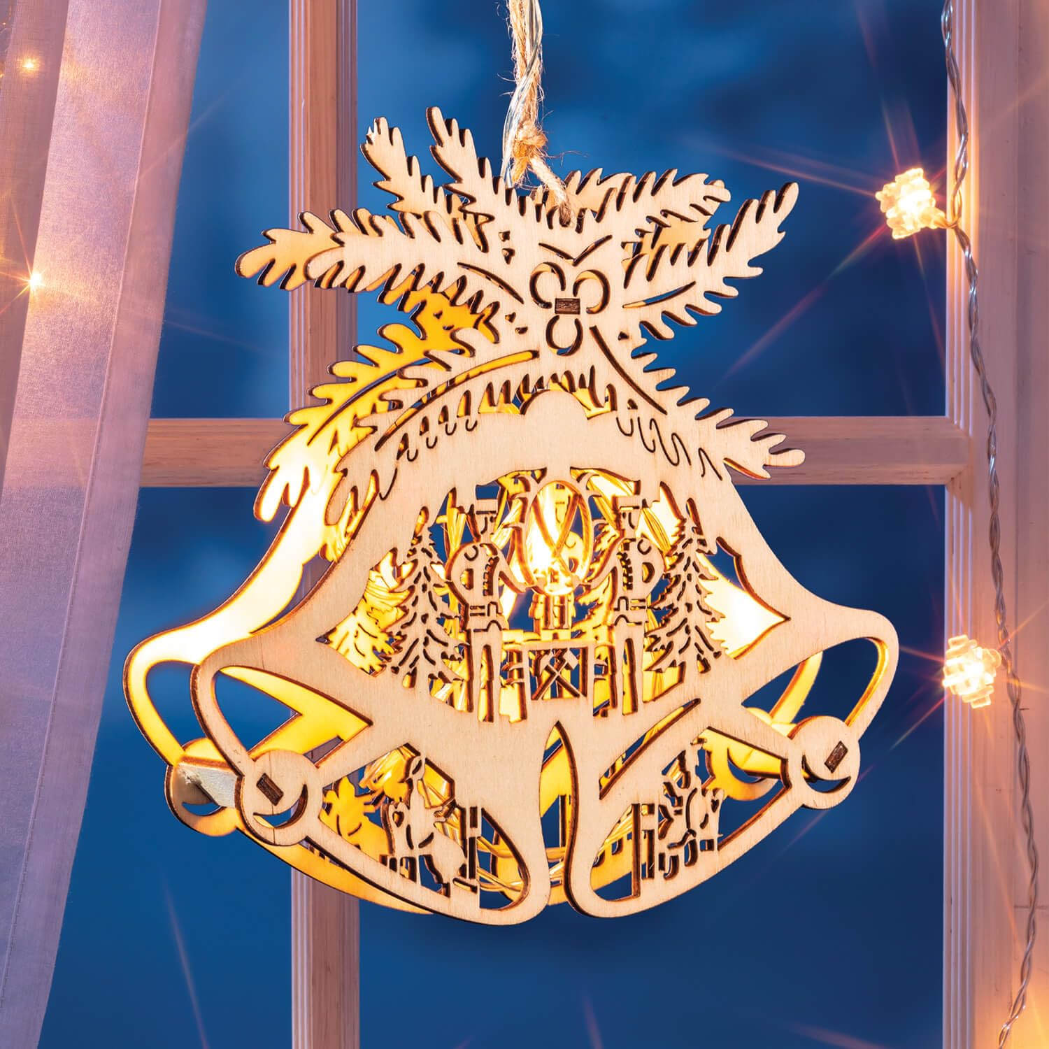 Coopers Of Stortford Wooden Battery Powered LED Bell Hanging Decoration
