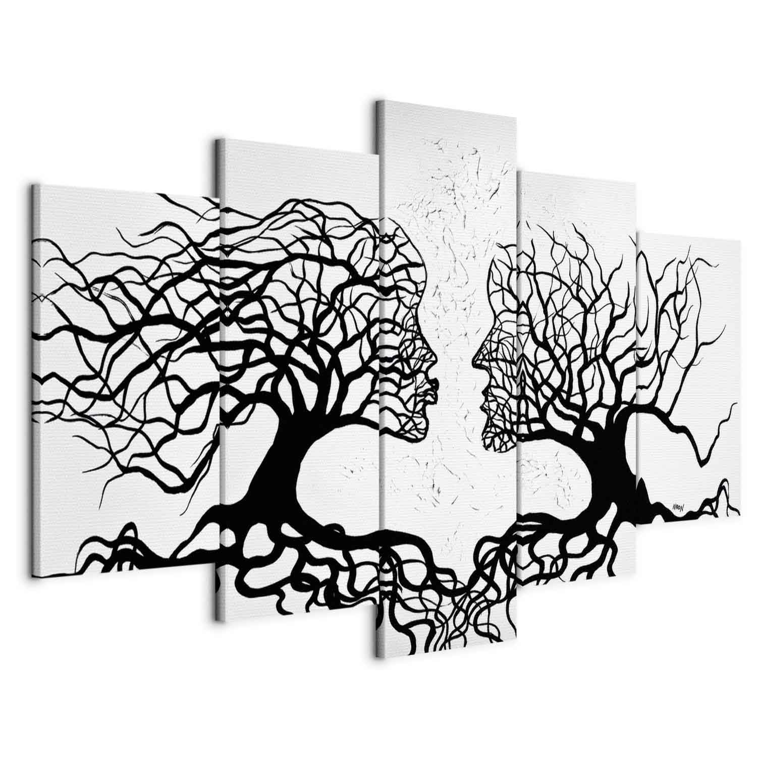 Cuadros B&D XXL - Cuadro en Lienzo Abstracto Personas 200x100 Impresión de 5 Piezas Material no Tejido Cuadros Grandes para Dormitorios Impresión Decoracion de Pared Arbol Blanco Negro a-A-0104-b-m