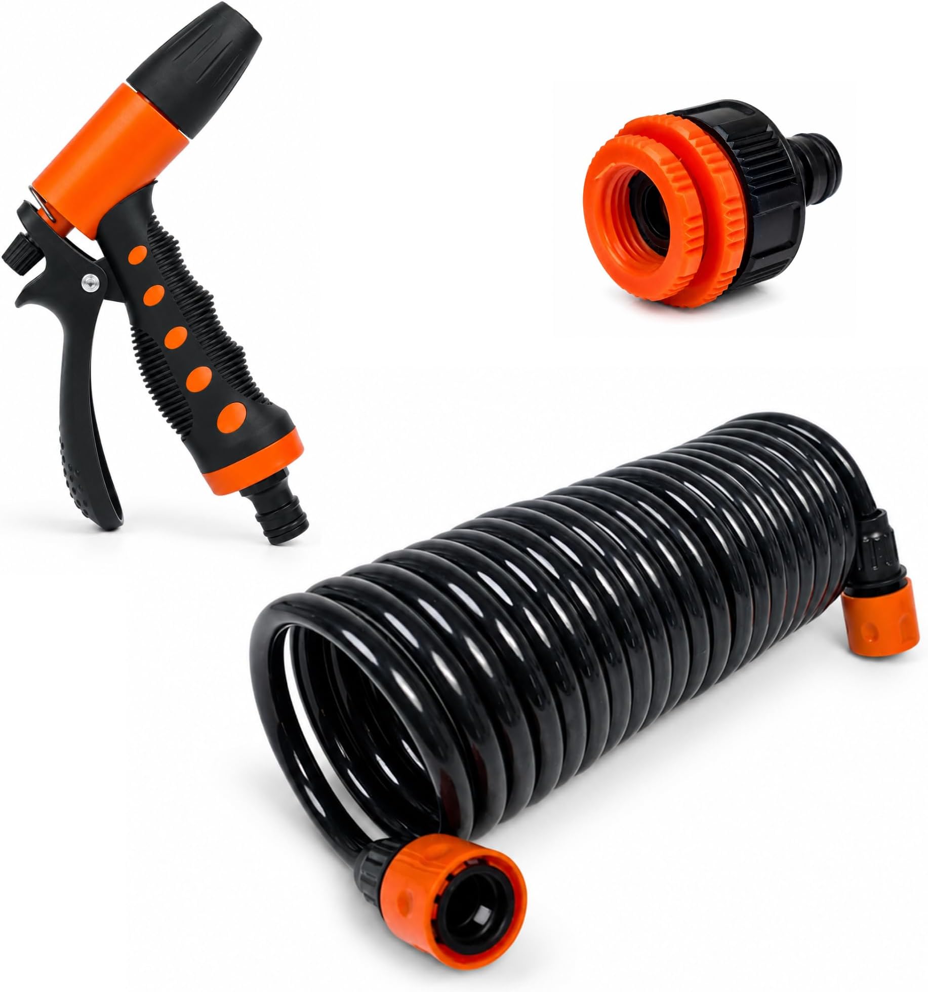 Portable 20' Hosecoil Washdown System, Coiled Hose Spray Gun, Adjustable Nozzle, Marine RV Boat Deck Cleaning System 4-Year Warranty