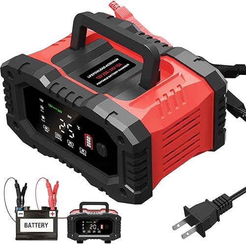 Haibro Cargador de batería de coche de 20 amperios, 12 V24 V inteligente automático de 7 etapas de carga de batería con función de reparación de