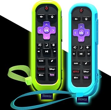2Pack Cover for Roku Voice Remote Pro 2nd Edition, Case Compatible with Hisense TV Controller, Silicone Sleeve for TCL Smart TV Control Holder Glow in The Dark Green Blue
