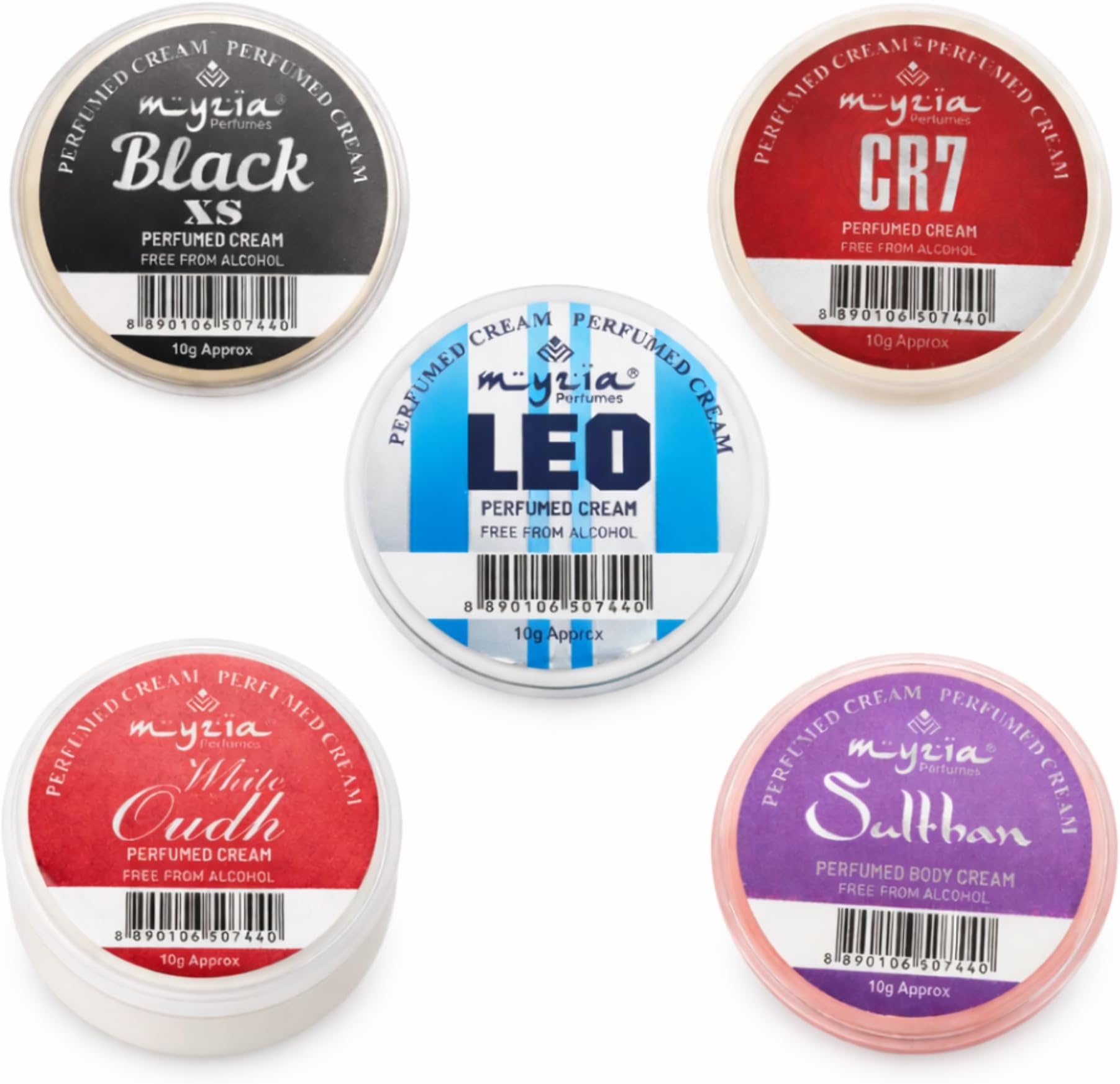 Men Solid Perfume Cream Combo – Black XS, CR7, White Oudh, LEO & Sulthan | Wax Perfume for Men | Alcohol Free Skin Perfume | Pocket Cream Perfume Pack of 5 (10g Each)