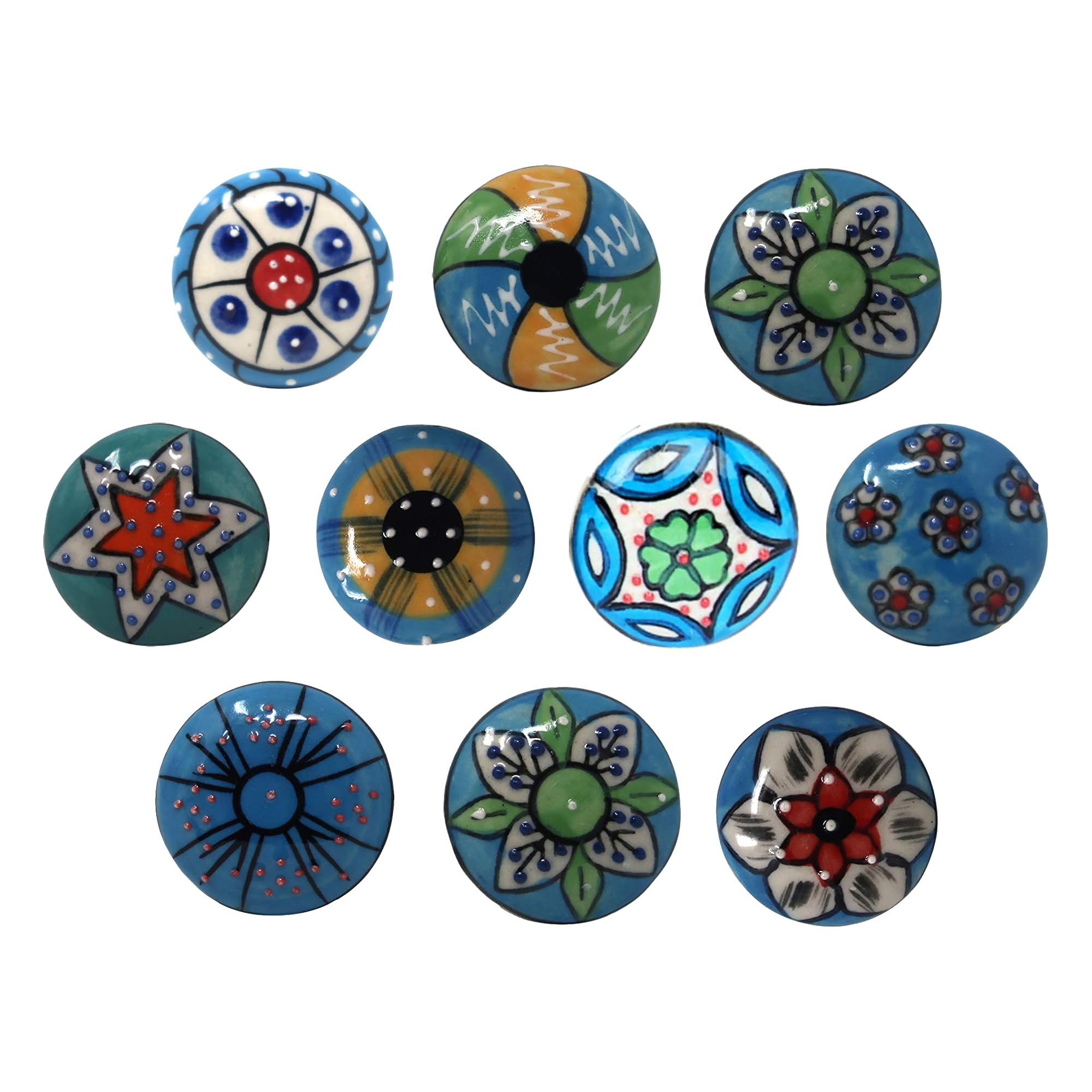 Ajuny Multi-Sky-Blue Ceramic Knobs Sky Blue For Kitchen Cabinets Bathroom Cupboards Dresser Drawers Handmade With Different Design Pieces Size 10