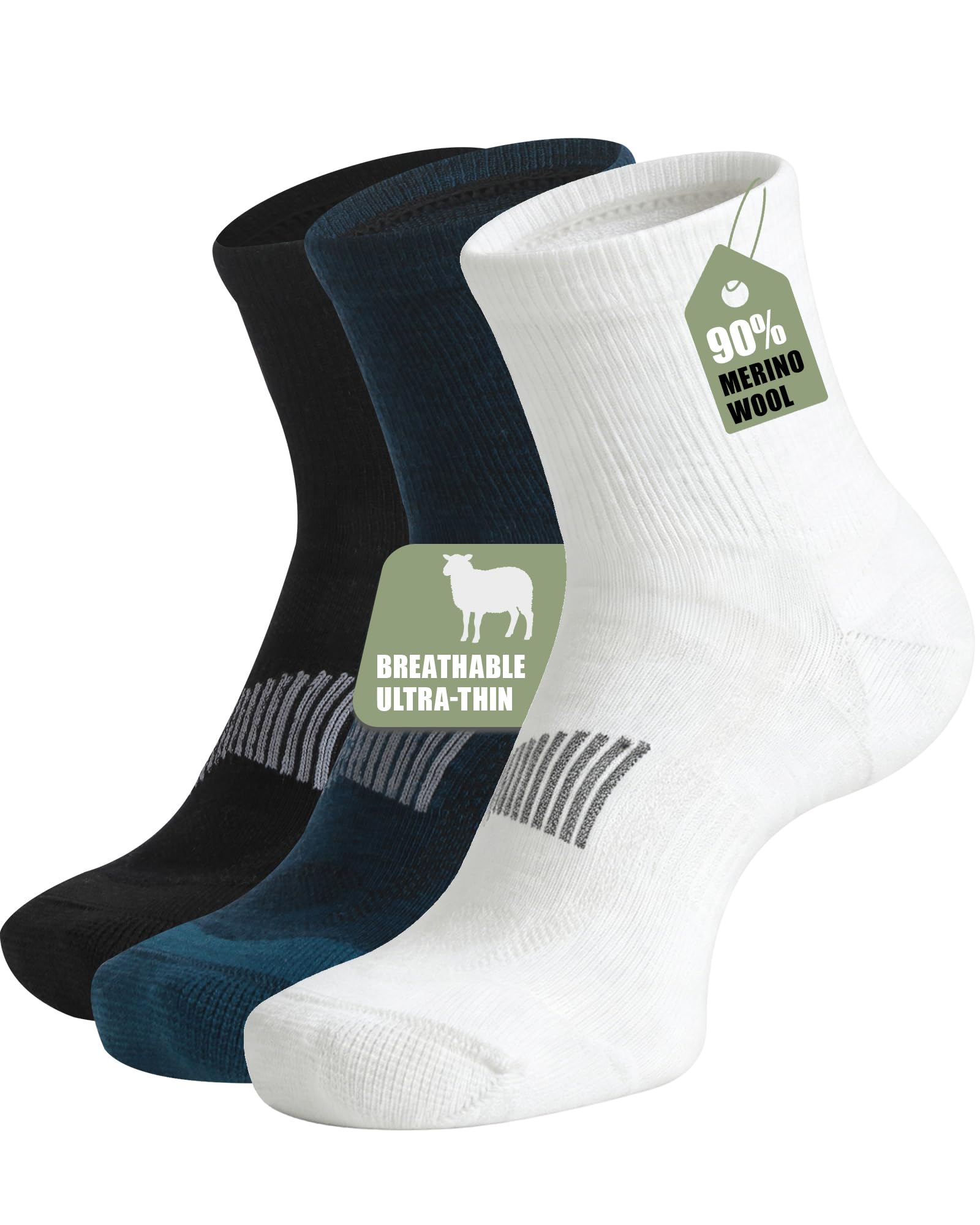3 Pairs 90% Fine Soft Men's Merino Wool Athletic Socks