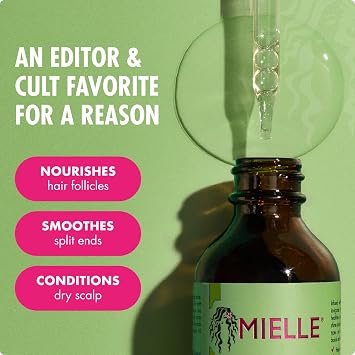 Mielle Organics Rosemary & Mint Hair Oil - Strengthening Biotin Oil Infused Frizzy & Damaged Hair Care - Split Ends & Dry Scalp Treatment to Support Longer, Healthier Strands, 2 Ounce