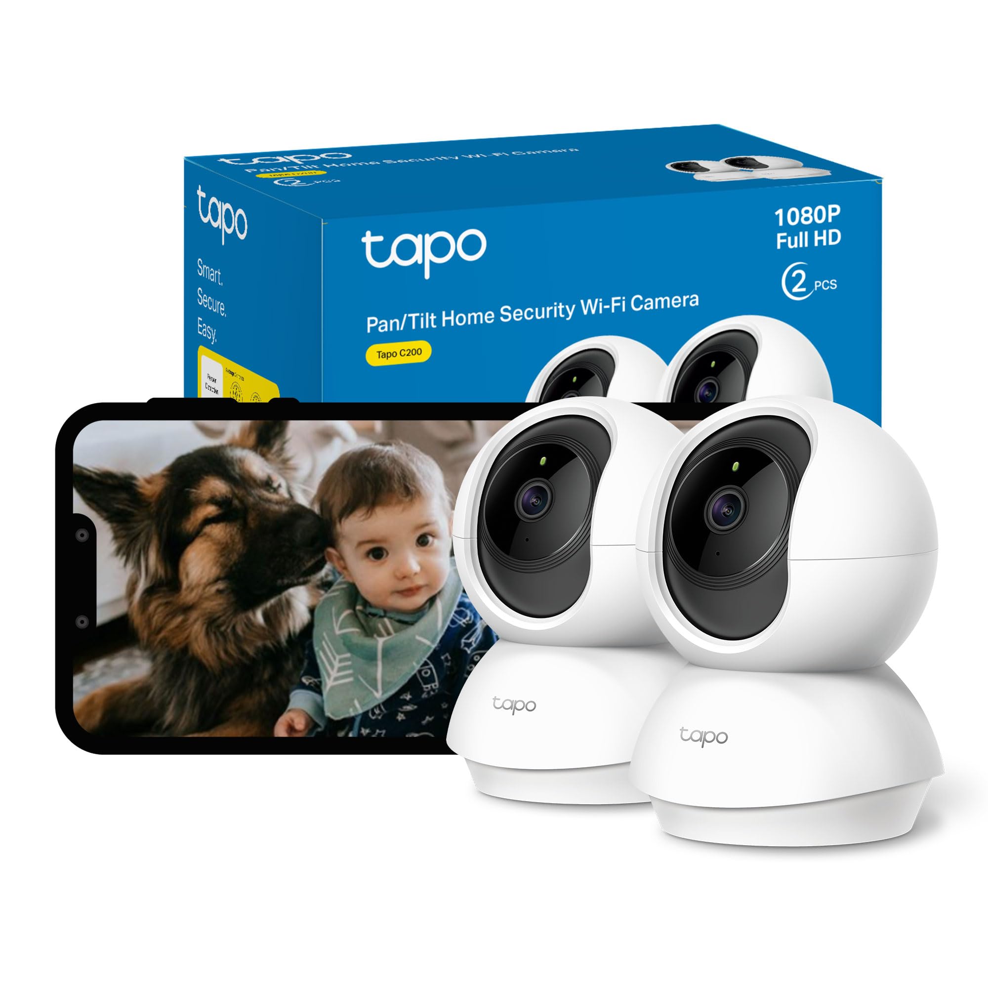 Tapo C200 2-Pack 1080p Pan/Tilt Indoor Camera, Baby Monitor, Motion Detection, Customizable Privacy Mode, 2-Way Talk