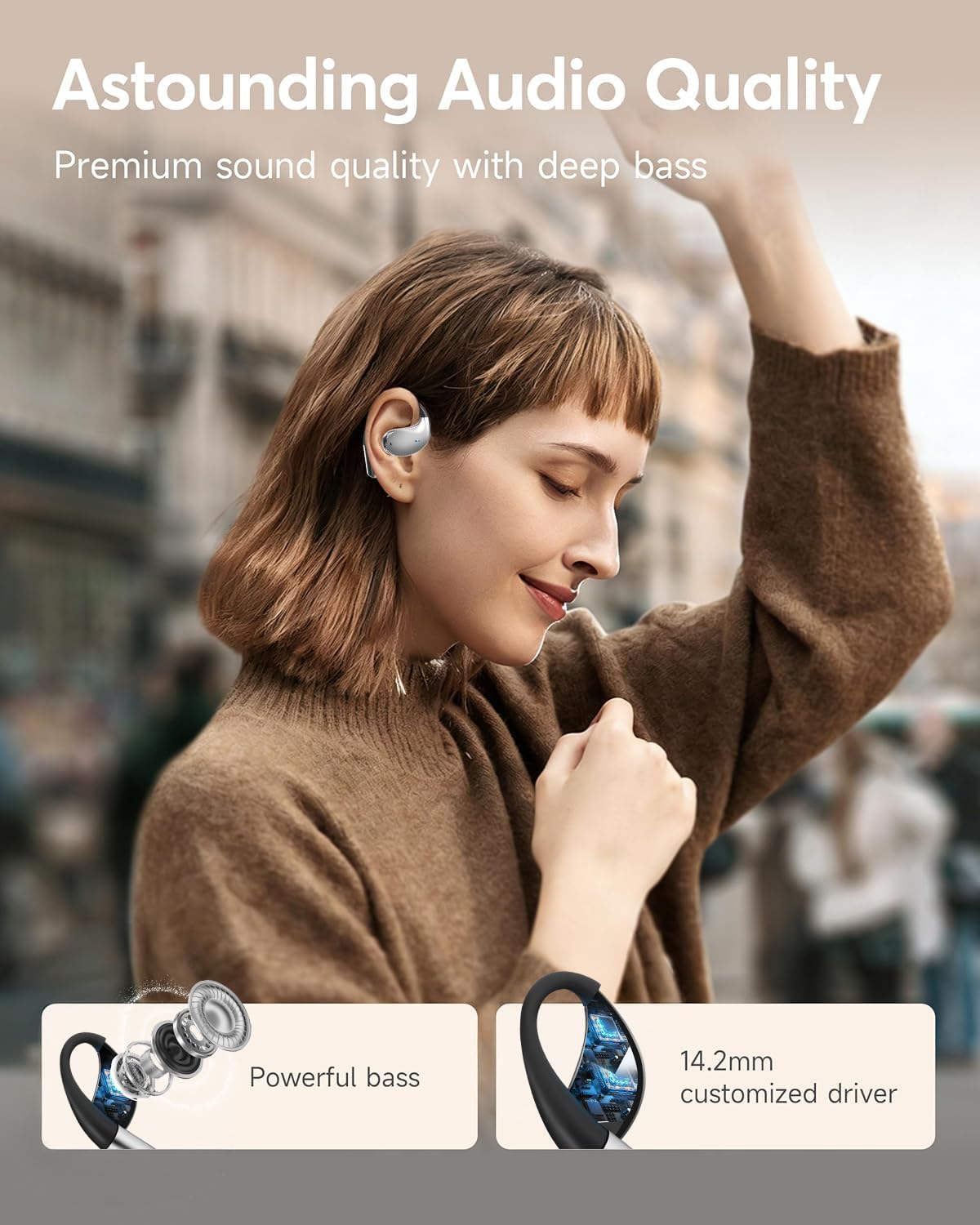 AI Translation Open Ear Earbuds Real Time, Bone Conduction Over The Bluetooth Language Translator Headphones Built-in Mic, Waterproof, Audifonos Traductores Inglés Español, Travel/Music/Calls/Exercise