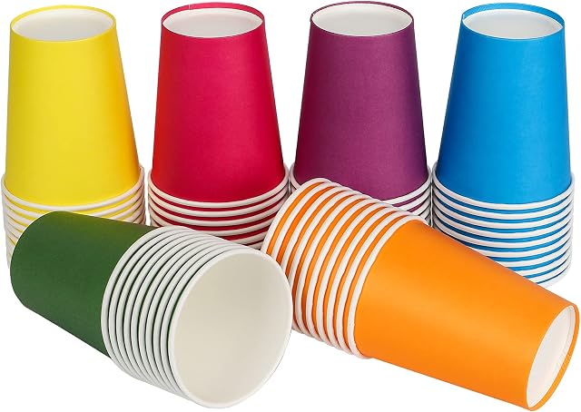 60Pcs Paper Cups Party Cups, 9 Ounce Multicolor Drinking Cups Biodegradable for DIY Holiday Wedding,6 Colors