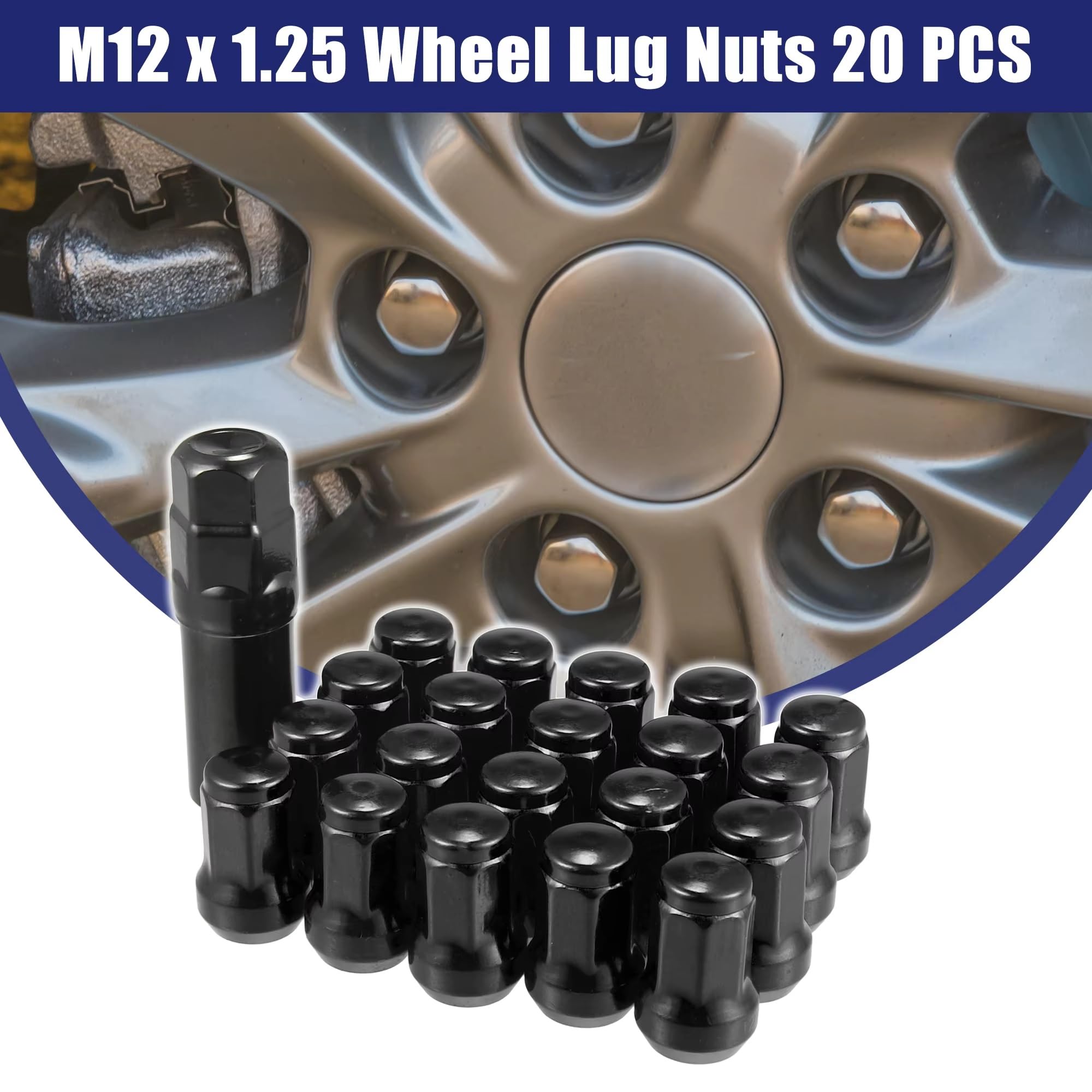Felgenschrauben Für Mitsubishi Lenkrad Rad Mutter Cone Seat | 32mm Schraube Mit Nuss Schluessel M12x1.25 Heptagon Rad Muttern