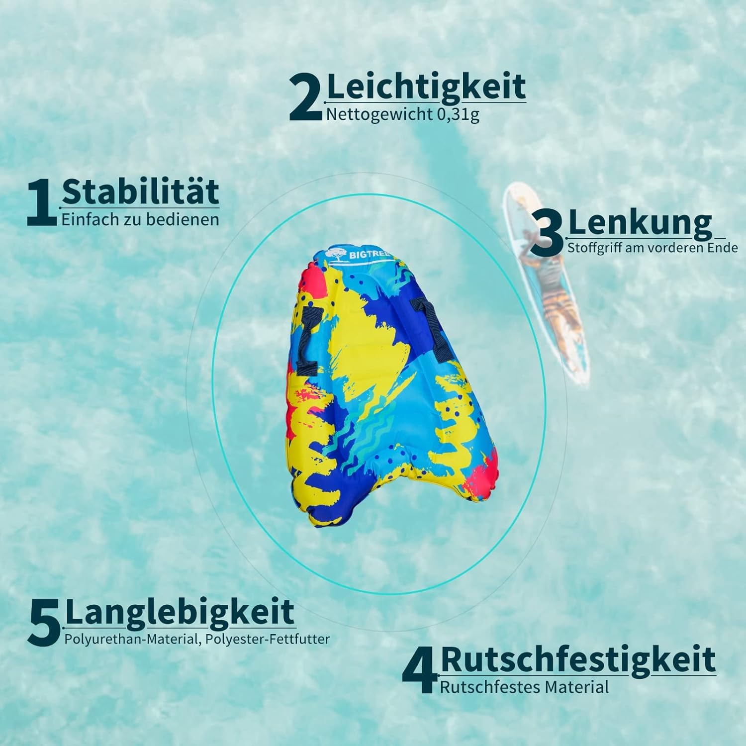BIGTREE Bodyboard Gonfiabile - Tavola Da Surf Leggera Con Manici Per Nuoto E Apprendimento