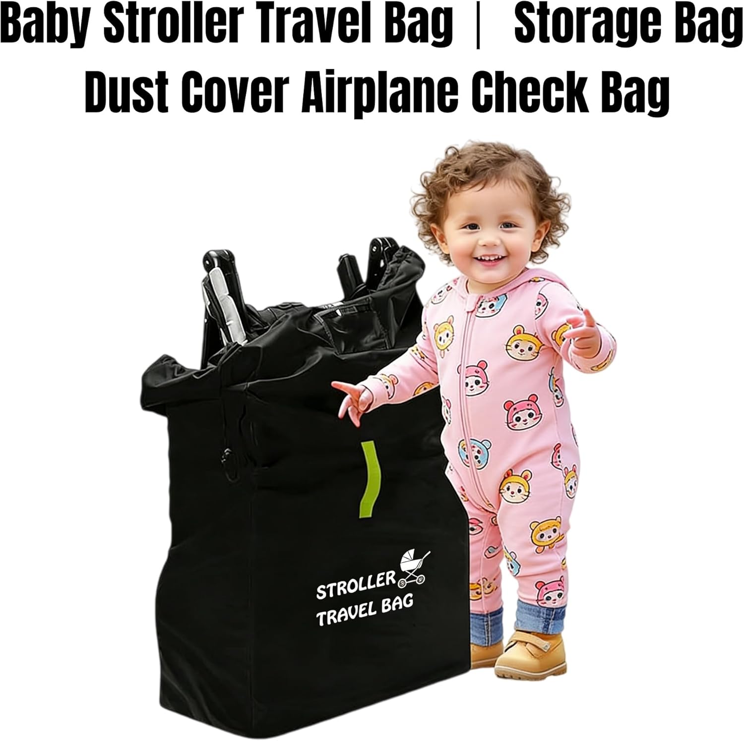 Stroller travel bag, 4-way carry, airplane check bag, waterproof stroller bag, foldable stroller bag, baby stroller dust cover, lightweight stroller bags (Stroller-Black, L)