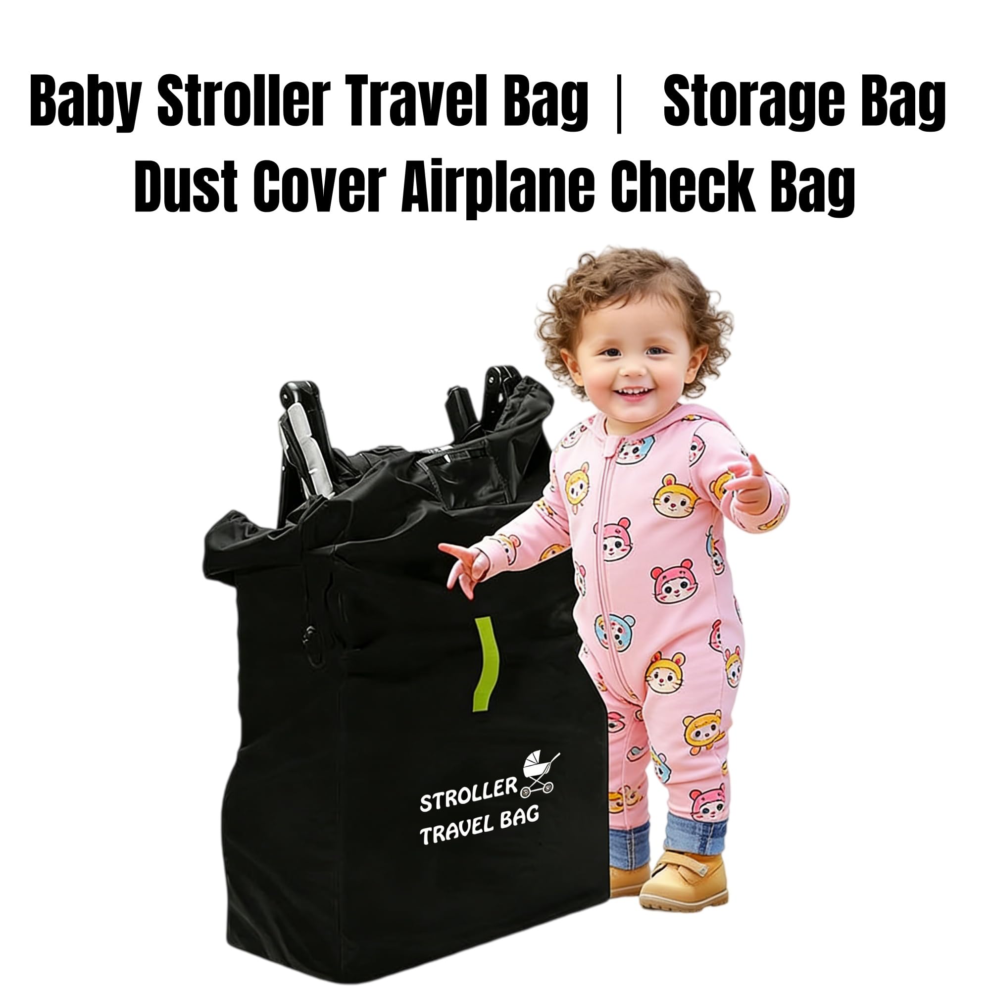 Borsa per il trasporto passeggino, aereo, 120 x 63 x 43 cm, impermeabile Oxford, multifunzionale, per viaggi in aereo e tutti i giorni, con cinghie imbottite (nero)