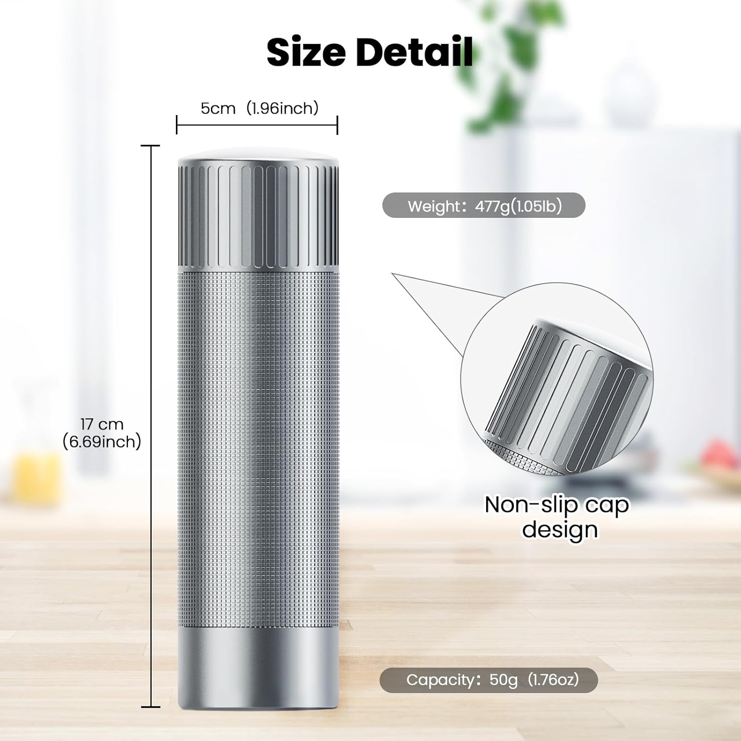 Luvan Salt Grinder, Professional Grade Salt Mill with Unique Burr Grinder, 12 Adjustable Coarseness Settings, Lightning-fast grinding speed, Heavy Duty Aluminum Manual Salt and Pepper Grinder