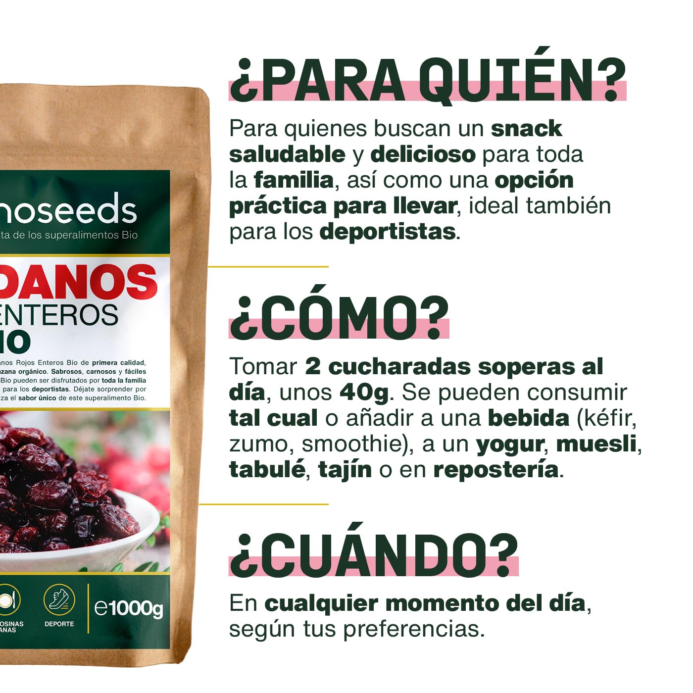 Arándanos Rojos Enteros BIO 1KG | Sin Azúcares Añadidos, Deshidratados | Endulzado con zumo de manzana | Primera Calidad