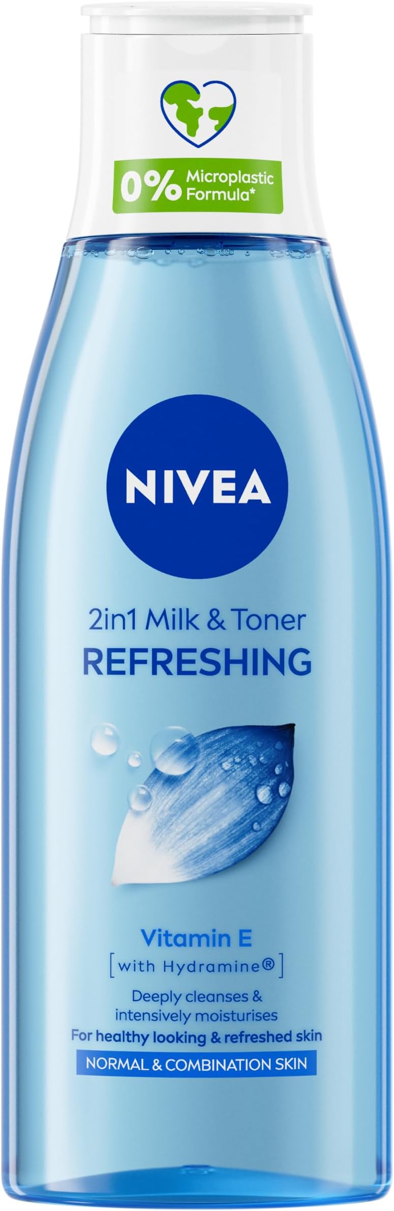 NIVEA 2-in-1 Refreshing Milk & Toner (200ml), Face Cleanser with Vitamin E and Hydramine, Deeply Cleanses, Tones, and Intensively Moisturises Skin, Make-Up Remover