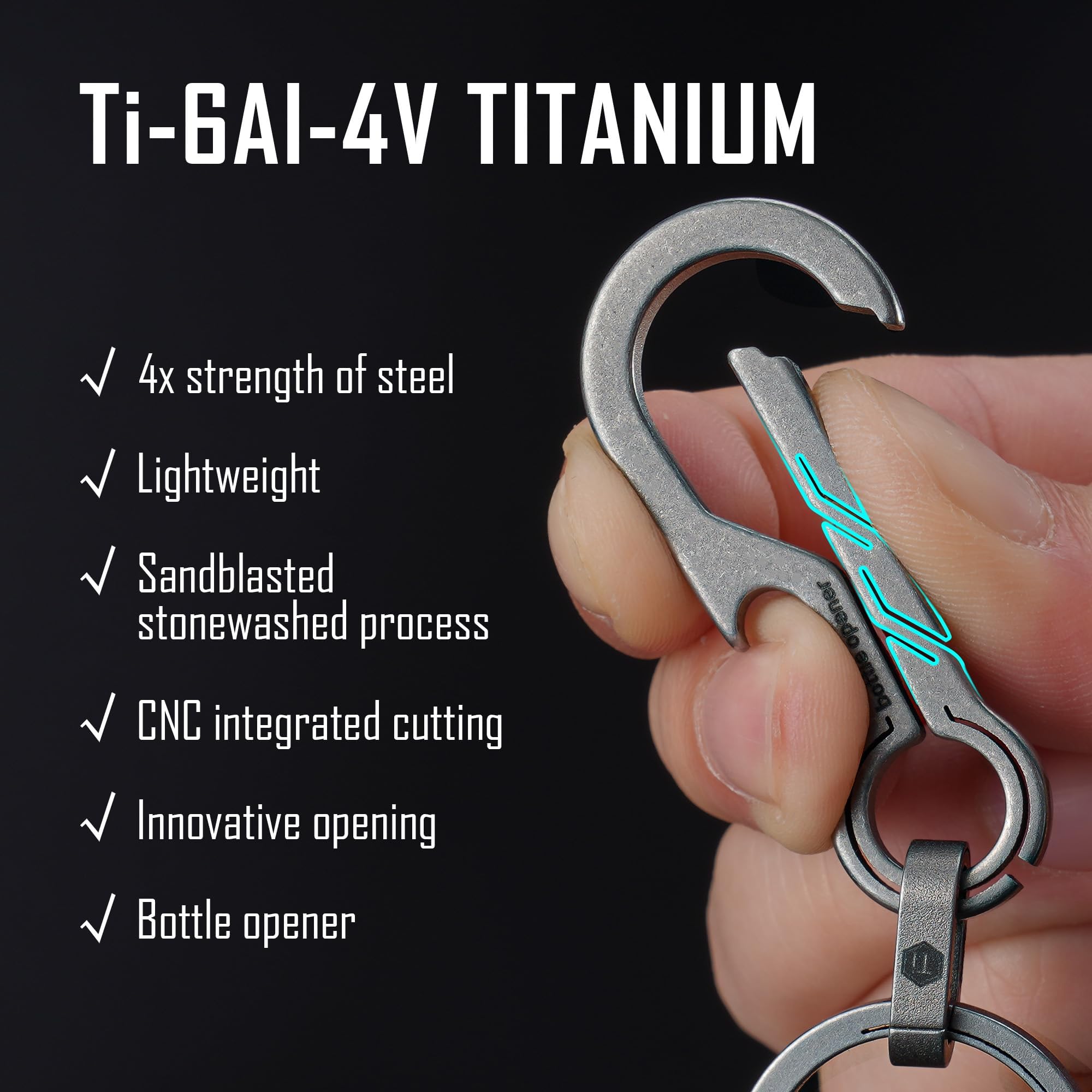 KeyUnity Titanium EDC Keychain Clip with Bottle Opener, Quick Release Carabiner Key Ring Holder Keyring for Men Women,(KM18SW) - Image 3