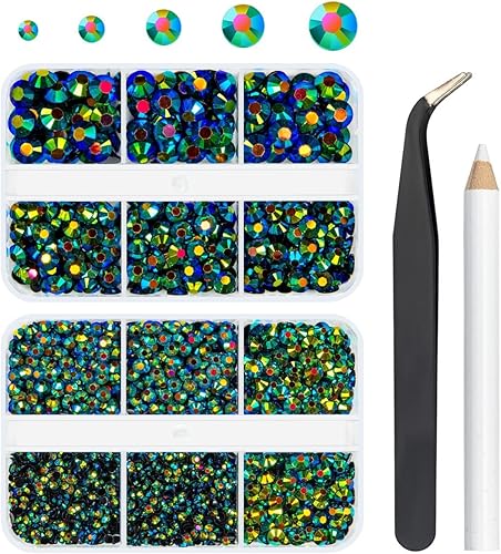 3060 diamantes de imitación de resina Peacok AB para manualidades, color verde oscuro AB con parte trasera plana, diamantes de imitación de 0.079