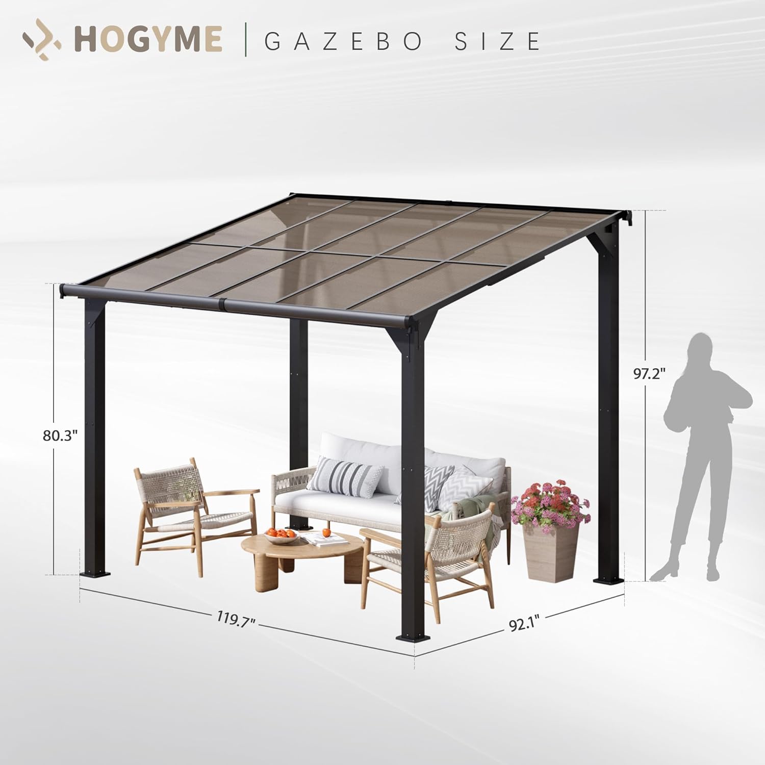 Diagram showing the dimensions of the HOGYME gazebo