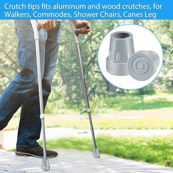 Crutch Tips, 2 Pack 7/8 inch Heavy Duty Replacement Cane Tips Rubber Crutch Tips for Walking Canes, Walking Sticks, Gray