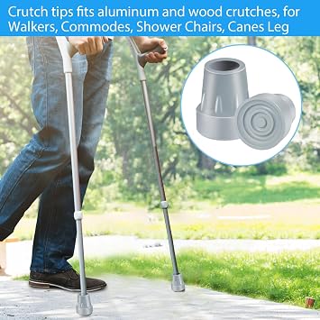 Crutch Tips, 2 Pack 7/8 inch Heavy Duty Replacement Cane Tips Rubber Crutch Tips for Walking Canes, Walking Sticks, Gray