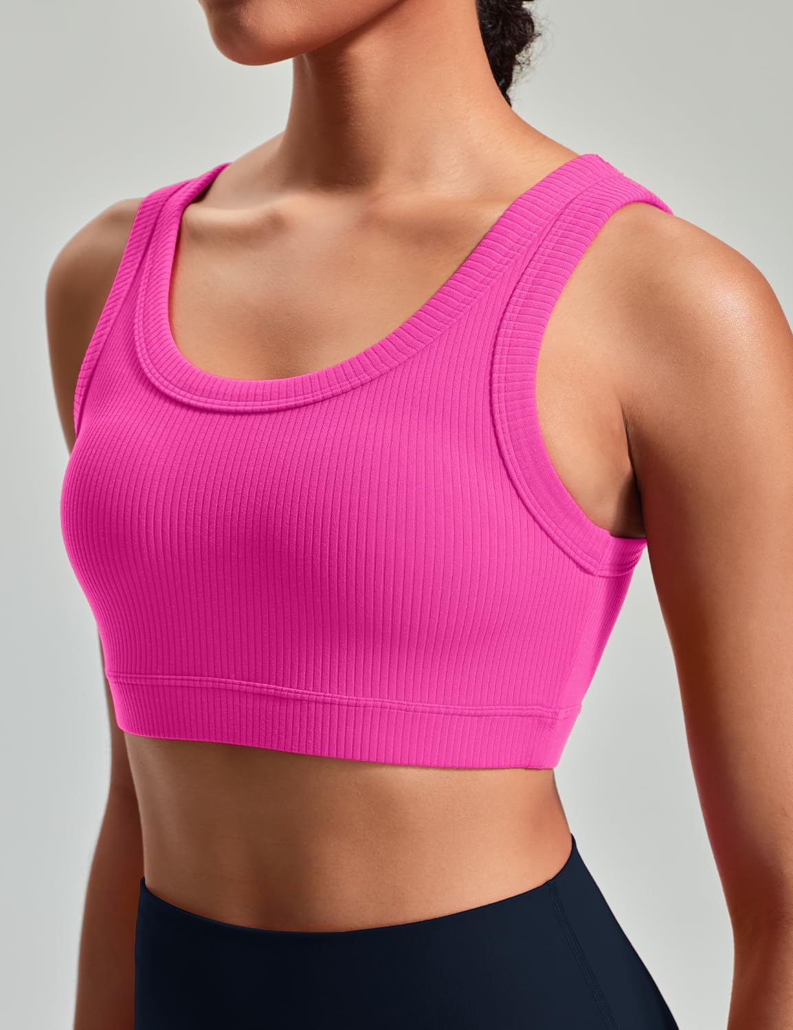 HeyNuts Ribbed Sports Bras for Women, U Back Wireless Medium Impact Workout Yoga Tops Padded with Built in Bras A-D Cups