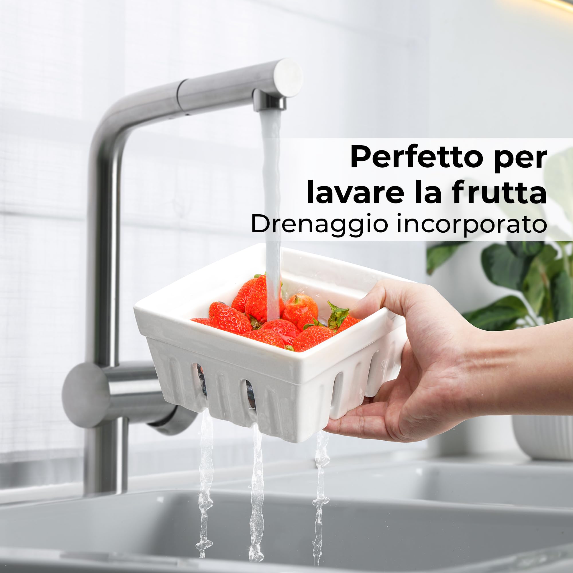 Set di 4 cestini per frutta in ceramica, motivo: fragole e fragole