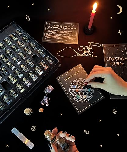 Miniatura 6 de Cristales curativos a granel en frascos, 50 piezas, juego de mini cristales reales para kit de brujería, cristales y piedras curativas con guía para