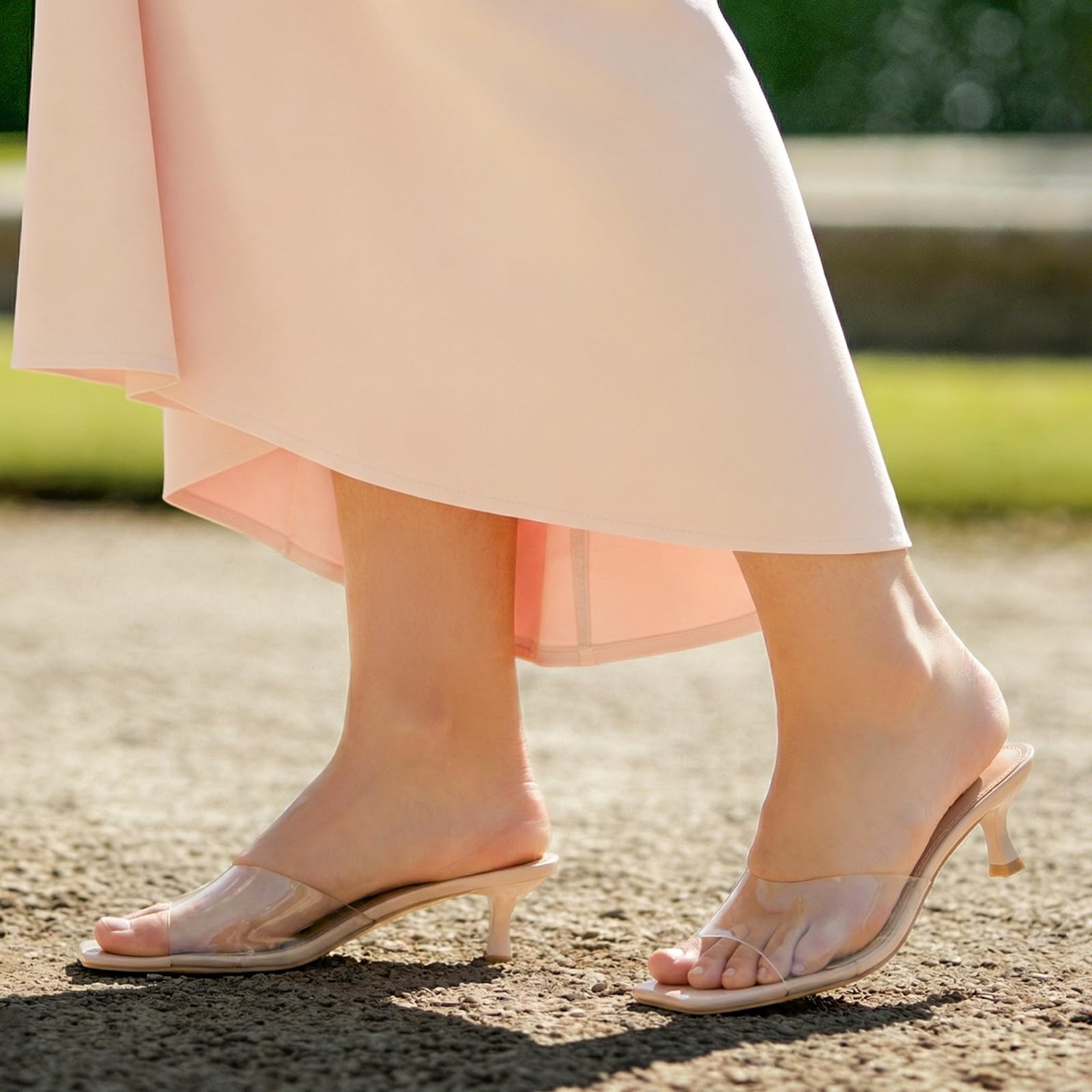 Athlefit Kitten-Heels für Damen, Sandalen mit Absatz, quadratisch, offener Zehenbereich, niedriger Absatz, bequeme Schlupfschuhe