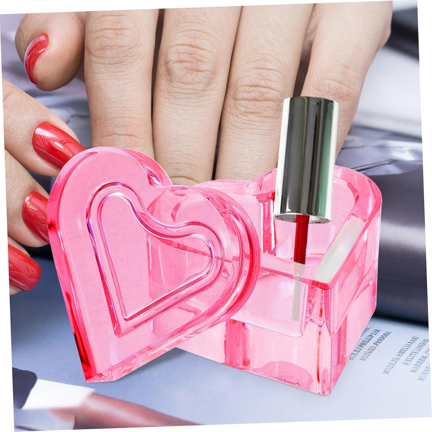 Heart Shape Nail Art Dish with Lid Crystal Glass Cup