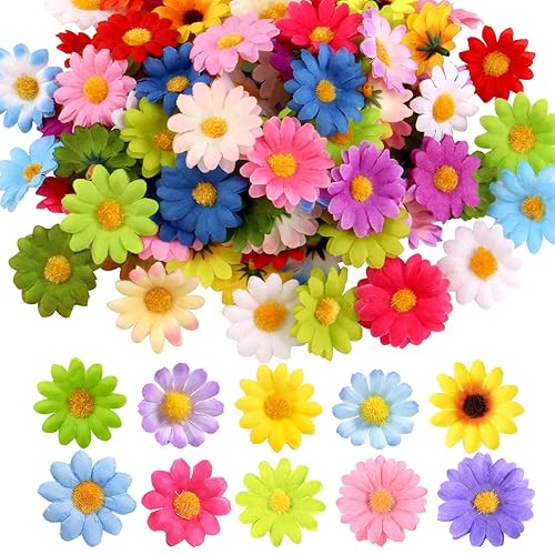 100 PCS Artificial Sunflowers,4cm Artificial Gerbera Daisy Flowers Heads Fake