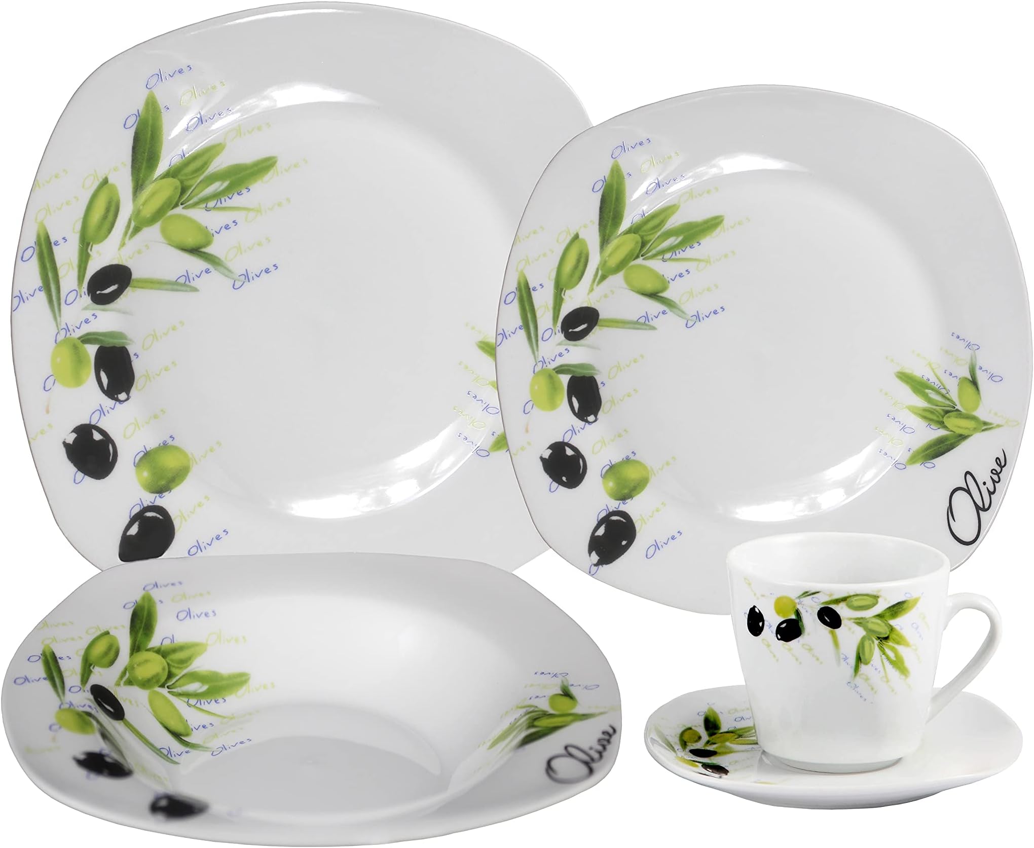 20Piece Square Dinnerware Set Service For 4-Olive, Olive