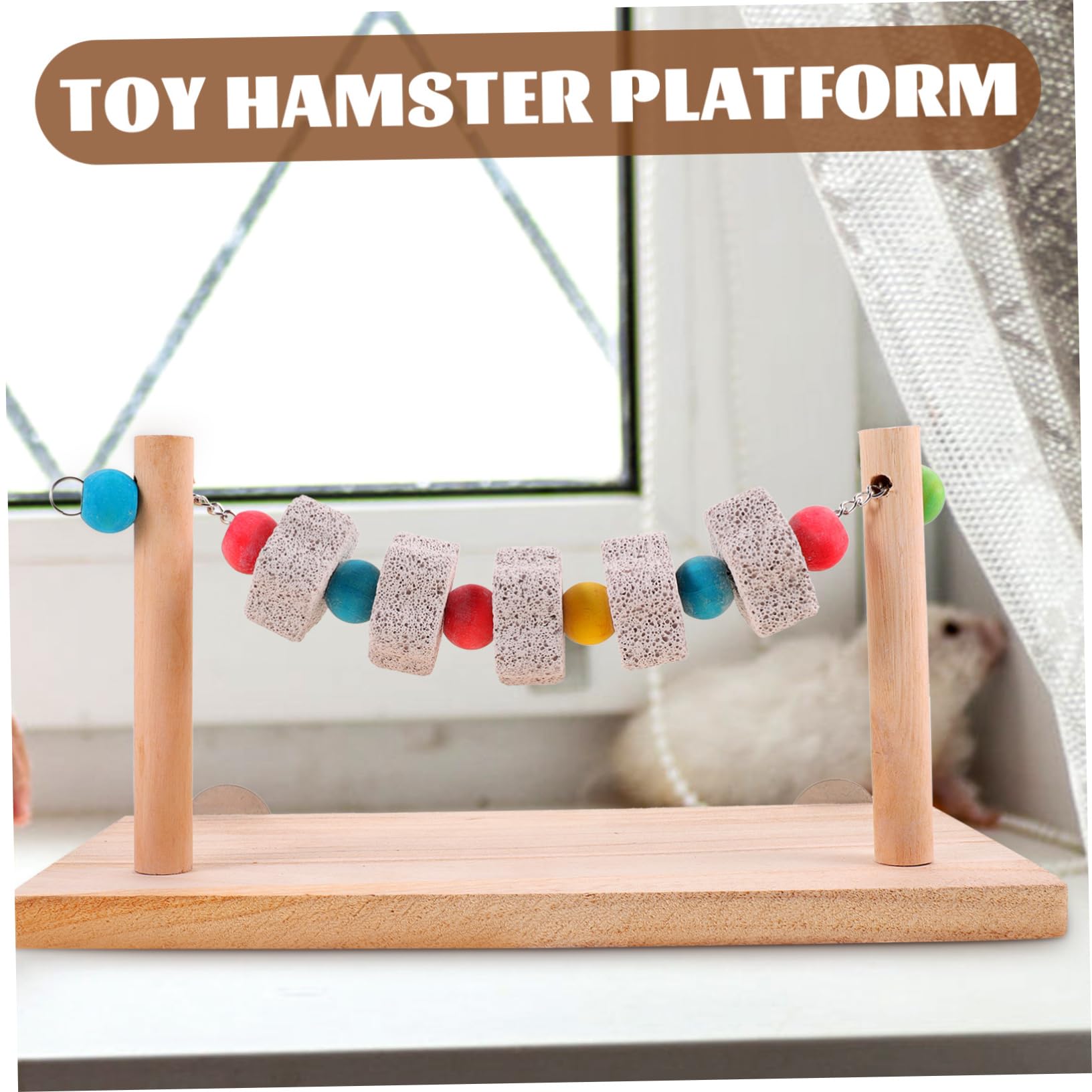 minkissy Lot de 5 Jouets à mâcher pour Oiseaux pour Conures, Jouets de Bureau, perchoirs, Accessoires de Table, perruches, Rats, balançoires, perchoirs, Hamsters, bancs d'entraînement en Bois