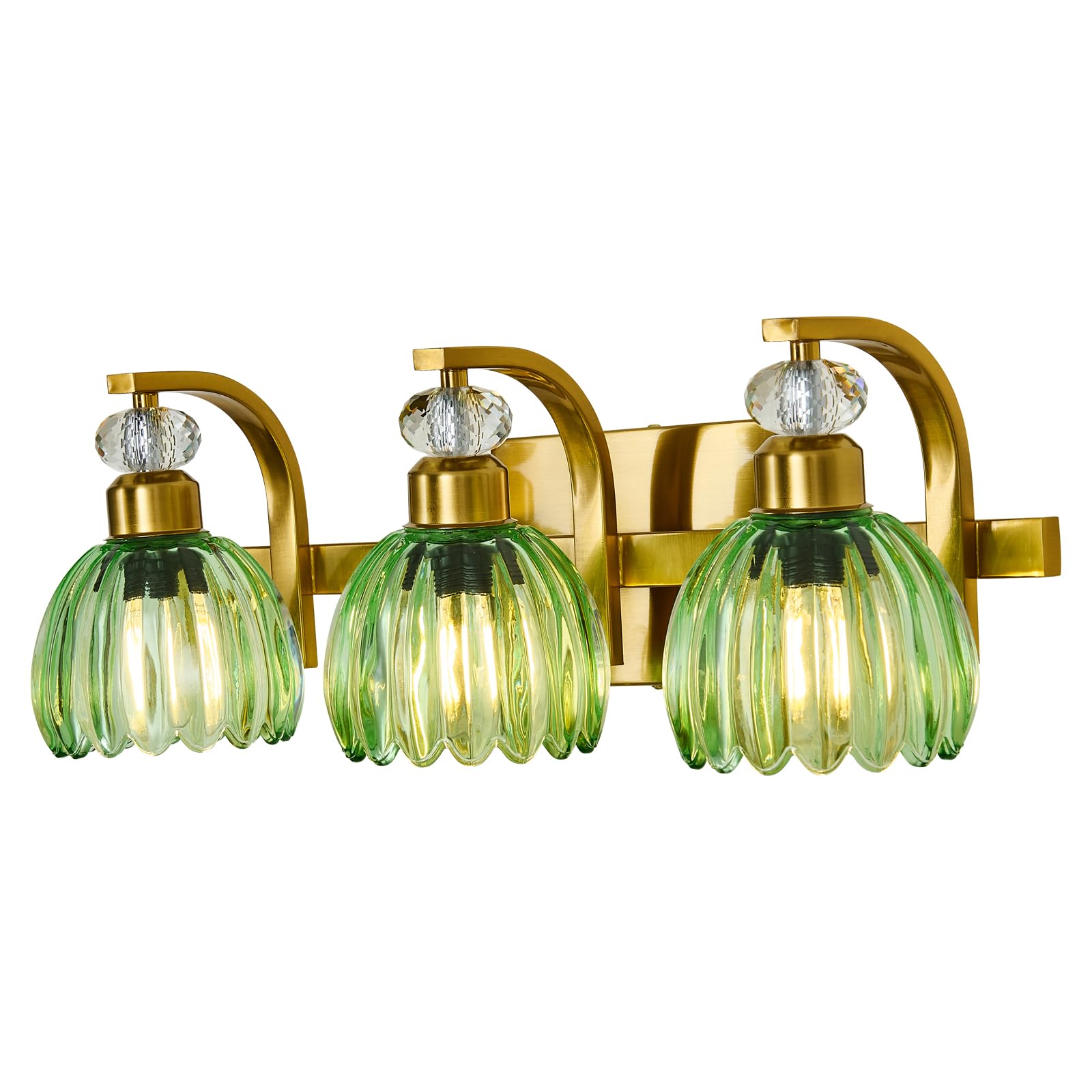 Image of Vintage Bathroom Vanity Light Fixture 3 Lights Gold Bathroom Lighting with Green Glass Shade Mid Century Vanity Light Over Mirror for Kitchen Bedroom Living Room Farmhouse